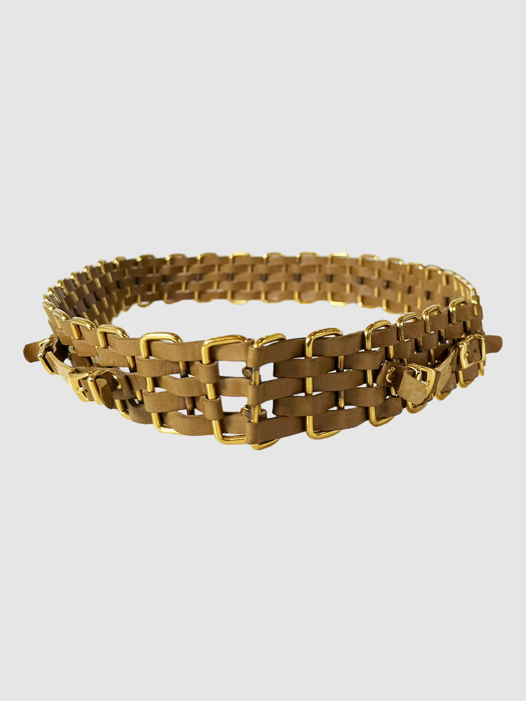 Woven Leather and Metal Wide Belt