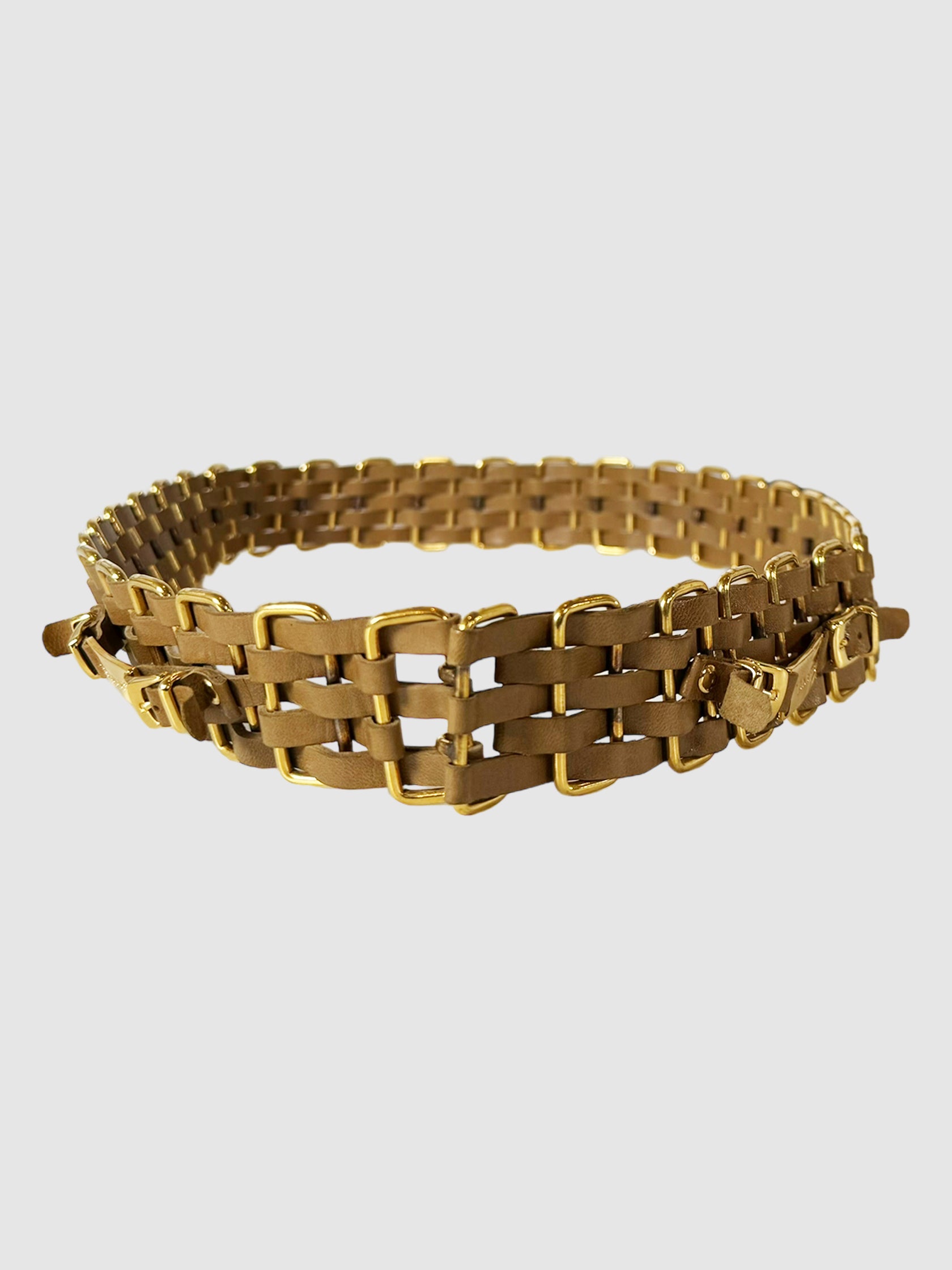 Woven Leather and Metal Wide Belt