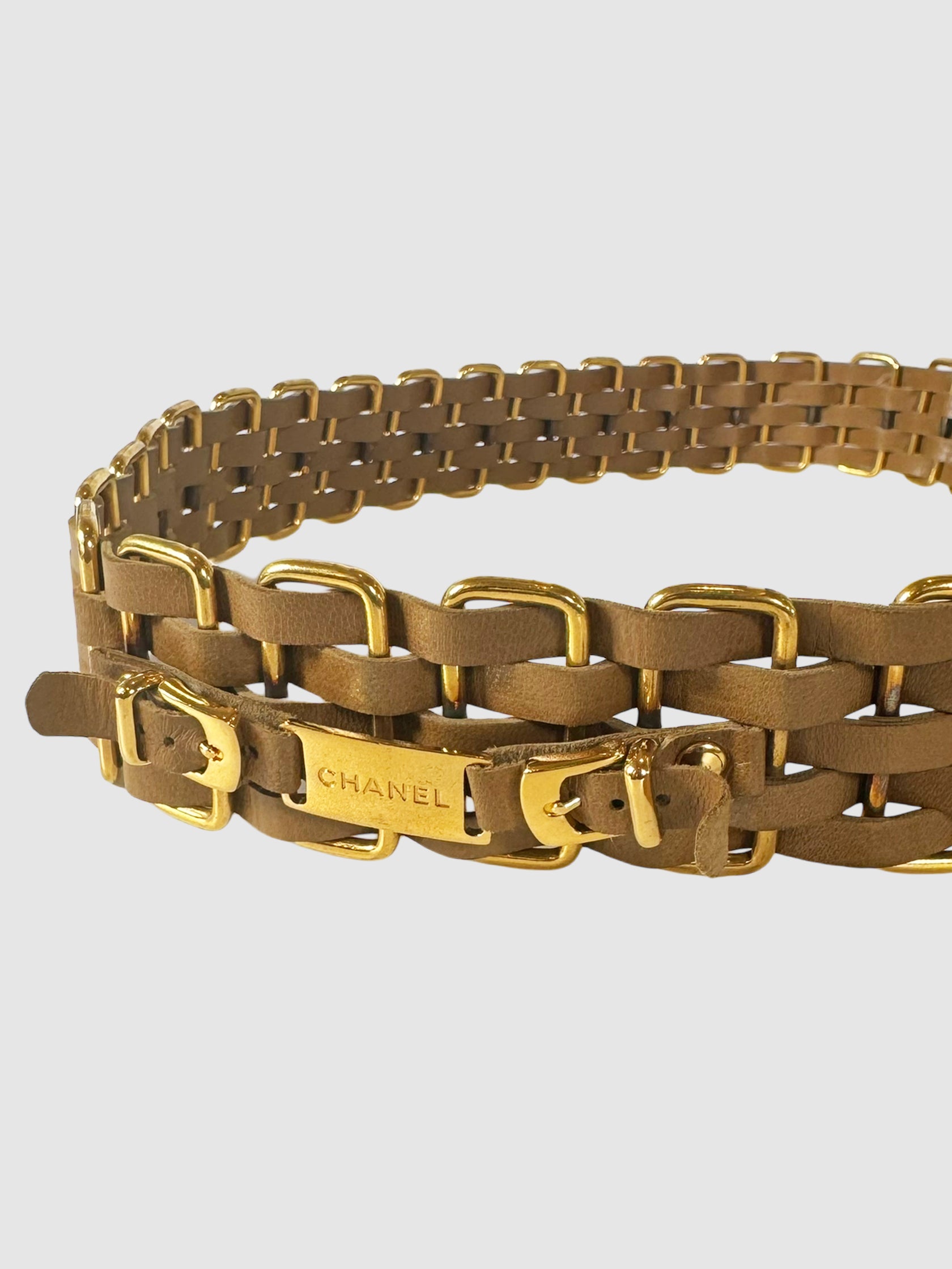 Woven Leather and Metal Wide Belt