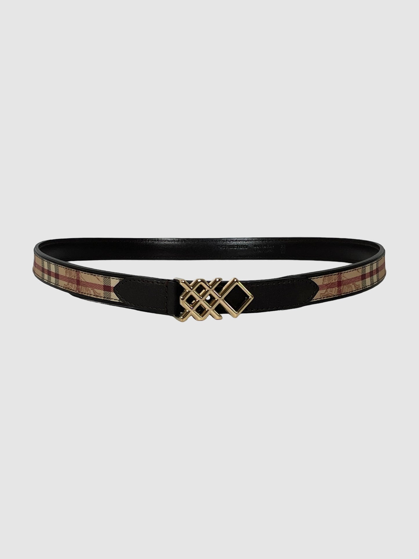 Haymarket Check Canvas & Leather Pembroke Belt - Size 36