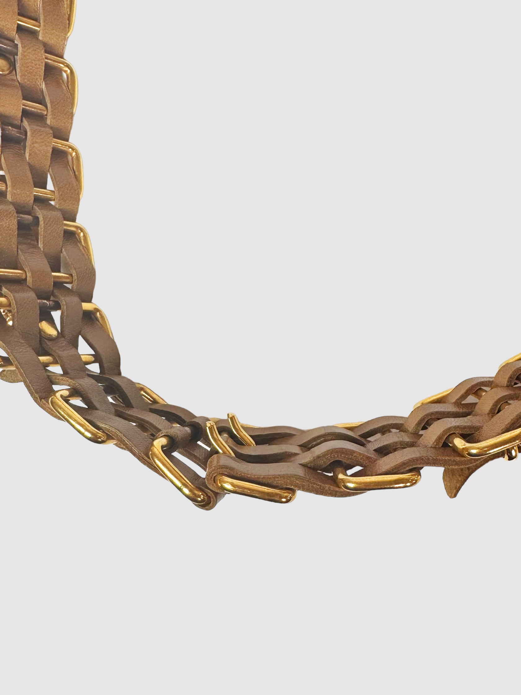 Woven Leather and Metal Wide Belt