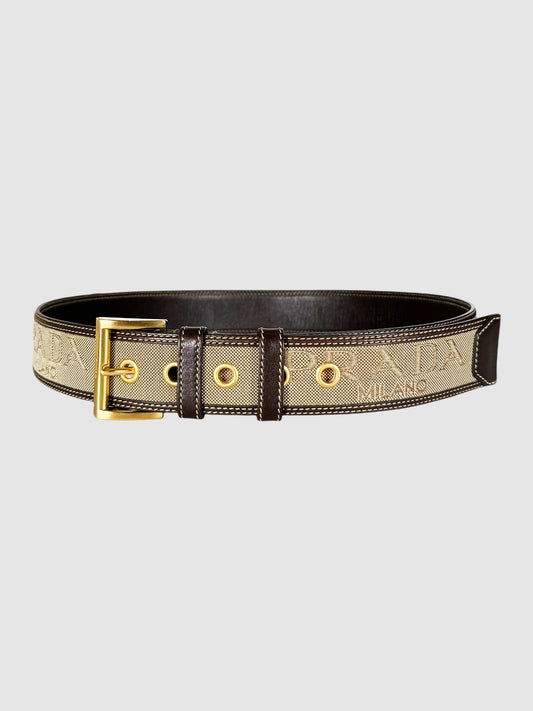 Logo Canvas Leather Trim Belt