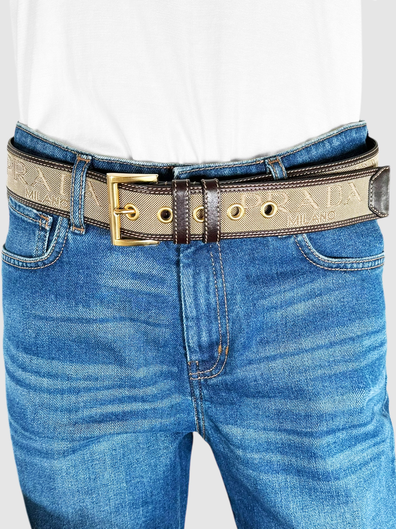 Logo Canvas Leather Trim Belt