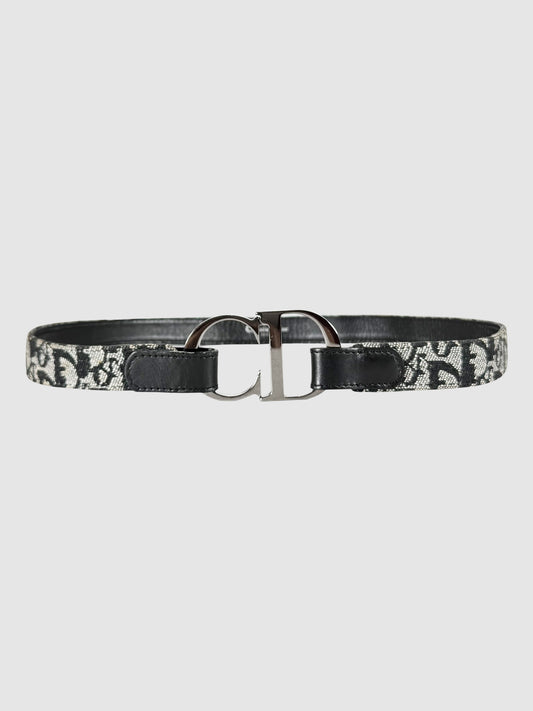Christian Dior 2003 Navy Blue Monogram Canvas Trotter Belt Luxury Designer Resale Consignment Toronto Canada Secondhand Accessories