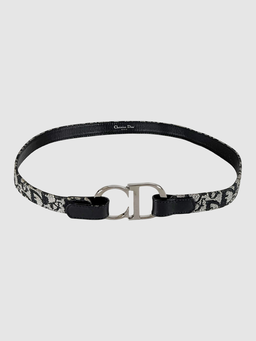 Christian Dior 2003 Navy Blue Monogram Canvas Trotter Belt Luxury Designer Resale Consignment Toronto Canada Secondhand Accessories