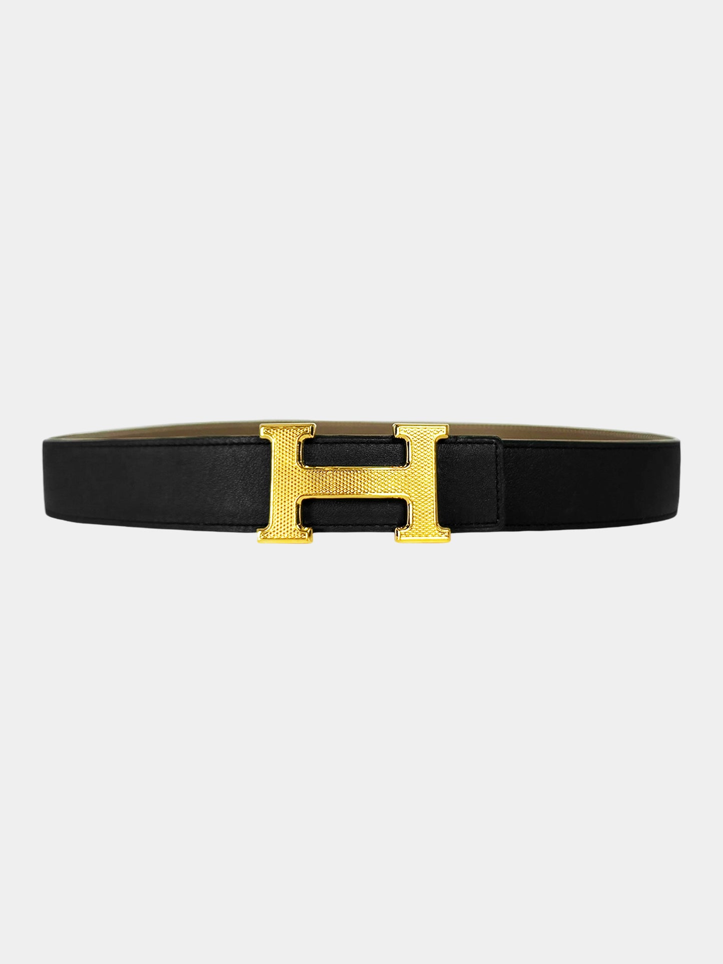 Hermès 2014 Black and Taupe Guillochee Reversible Leather Belt Luxury Designer Resale Consignment