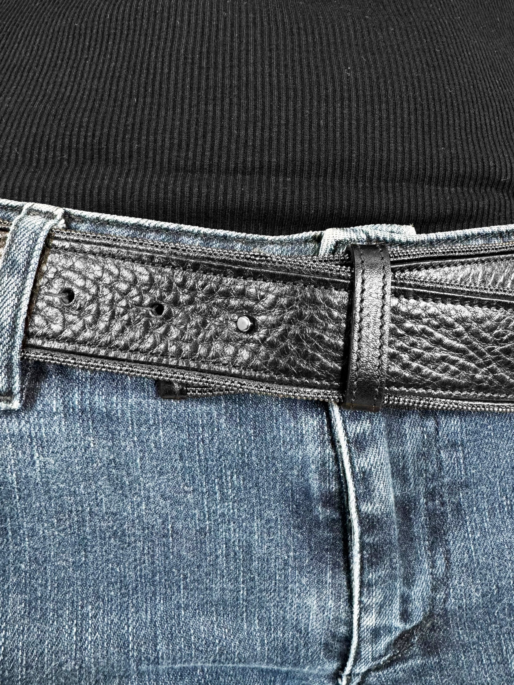 Monili Bead Trim Leather Belt