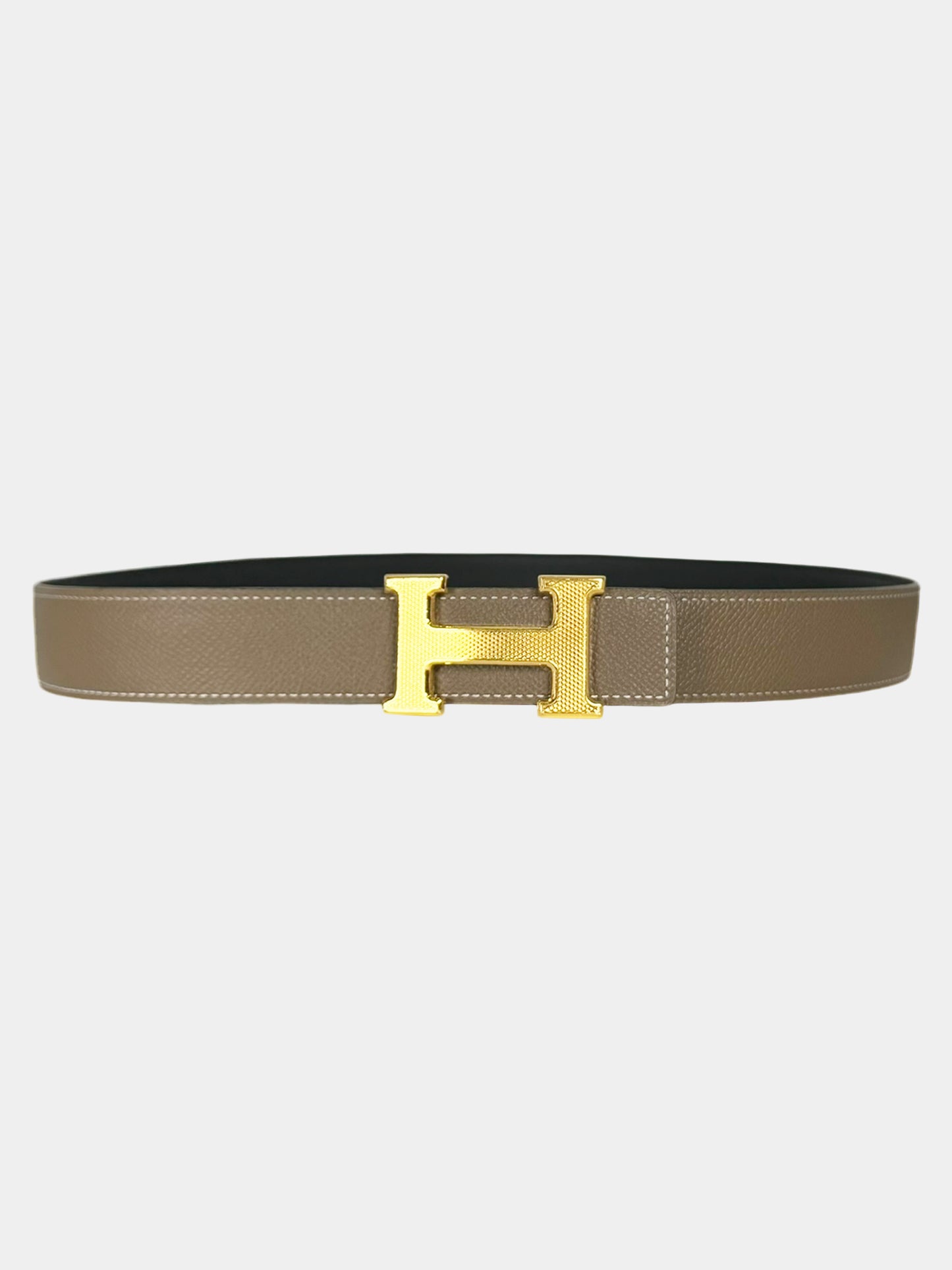 Hermès 2014 Black and Taupe Guillochee Reversible Leather Belt Luxury Designer Resale Consignment