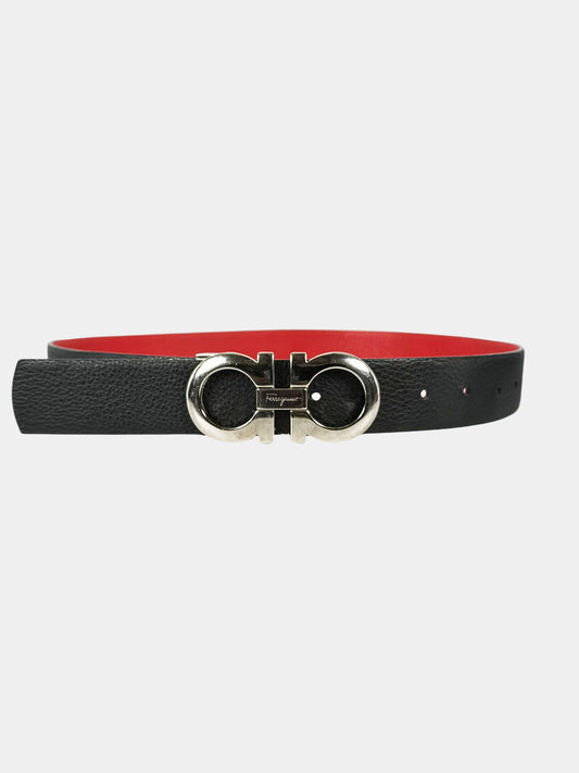 Salvatore Ferragamo Black and Red Gancini Reversible Leather Belt Luxury Designer Resale Consignment Toronto