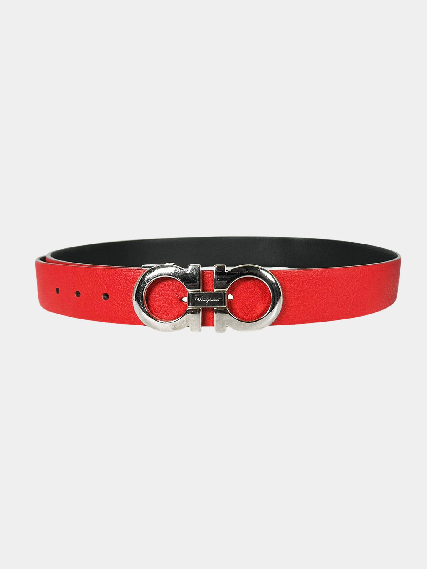 Salvatore Ferragamo Black and Red Gancini Reversible Leather Belt Luxury Designer Resale Consignment Toronto