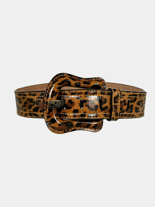 Wide Leopard Print Leather Waist Belt