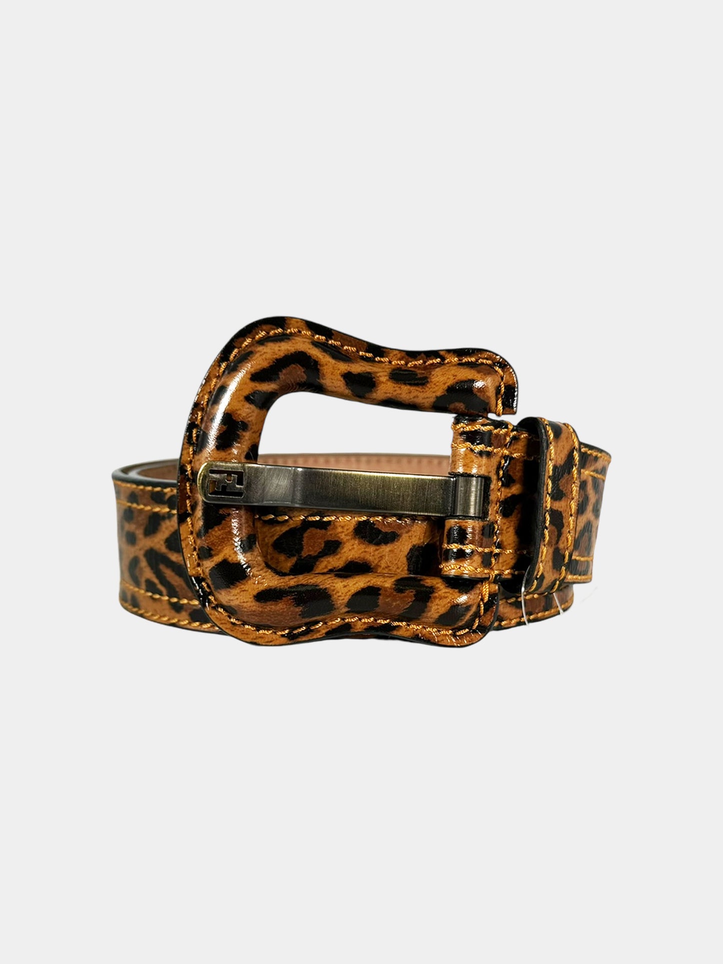 Wide Leopard Print Leather Waist Belt