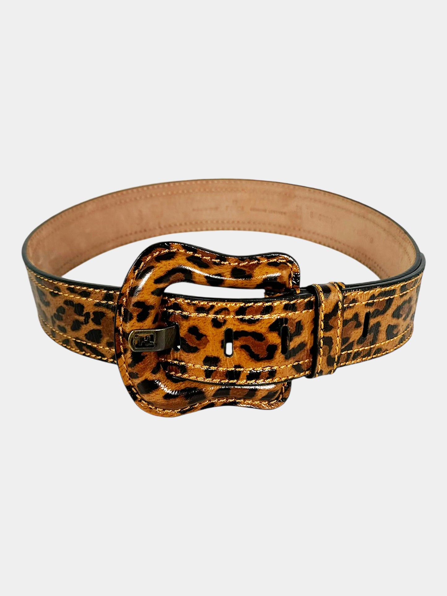 Wide Leopard Print Leather Waist Belt