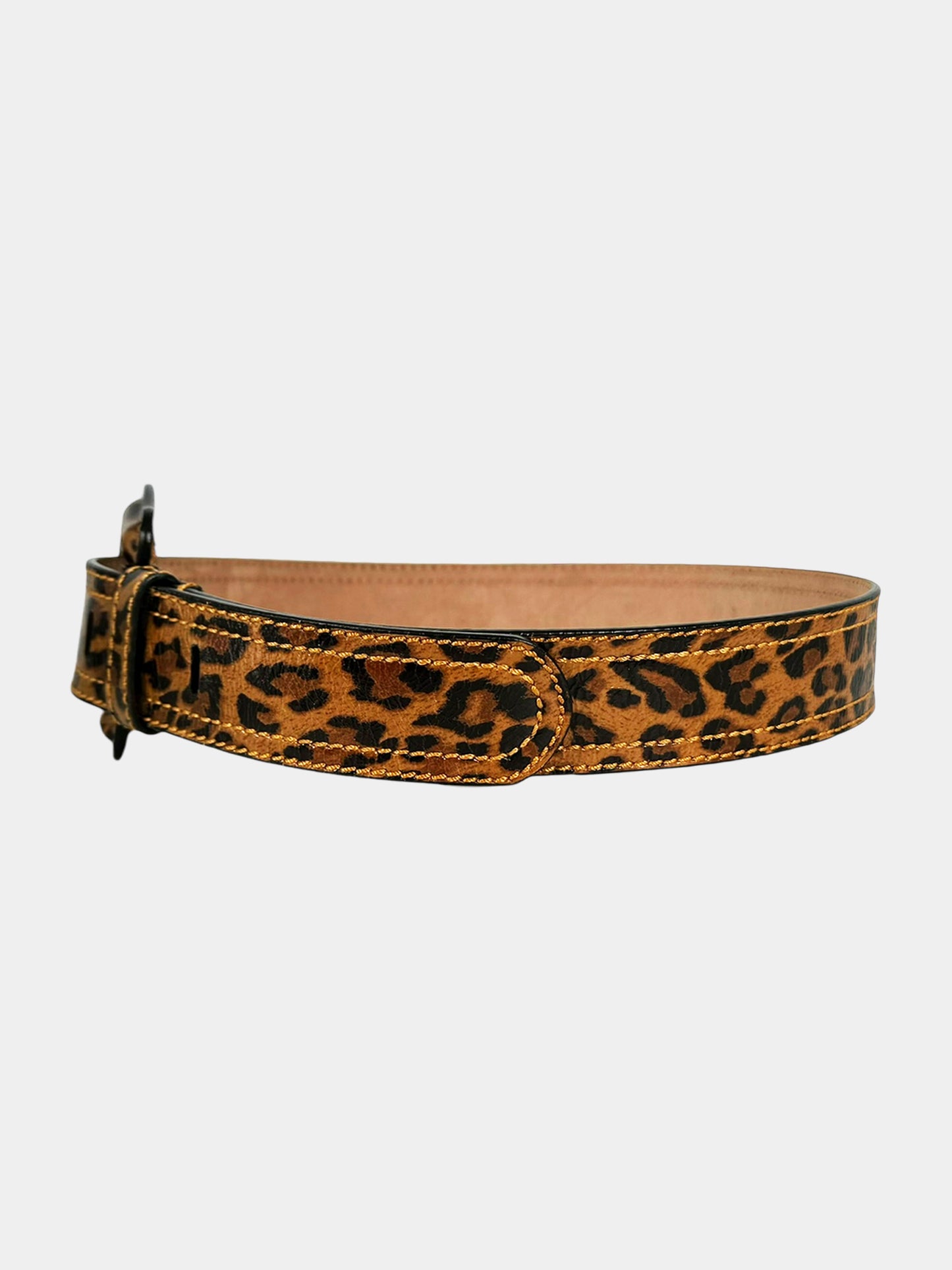 Wide Leopard Print Leather Waist Belt