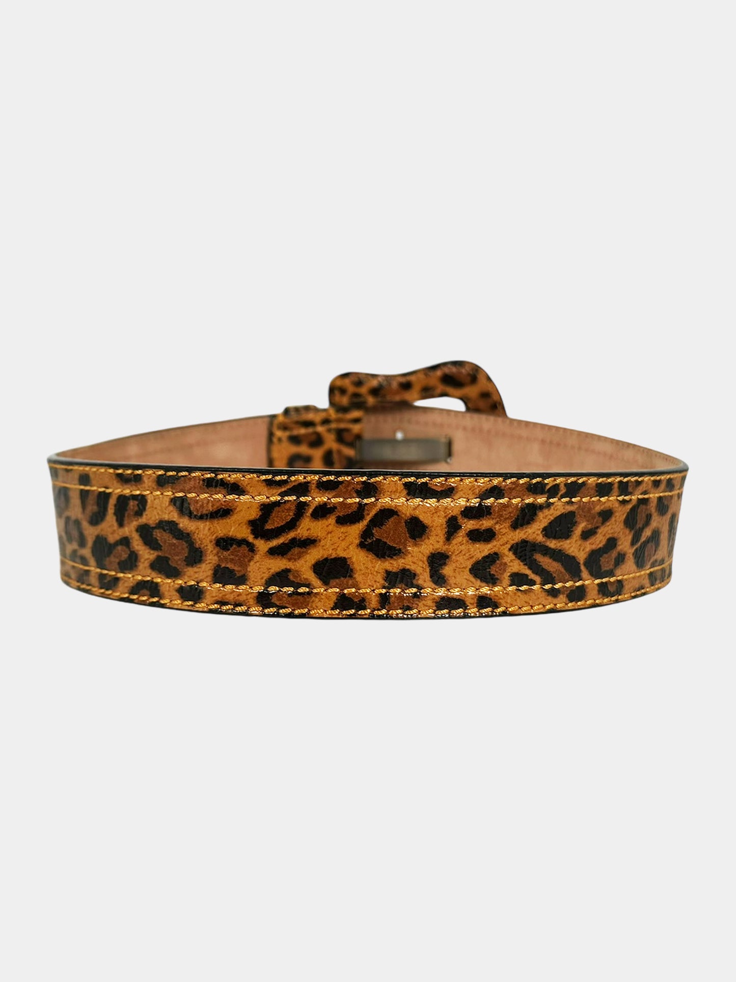 Wide Leopard Print Leather Waist Belt