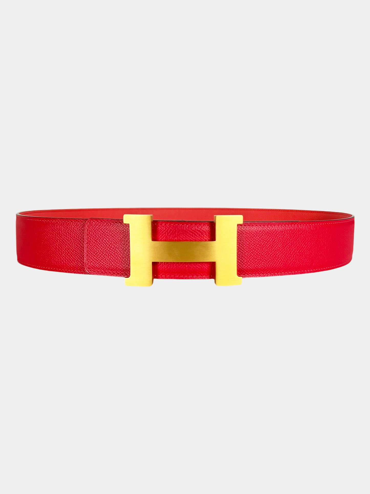 Hermès Red and Coral Reversible Epsom Leather H Buckle Belt Luxury Designer Consignment Resale