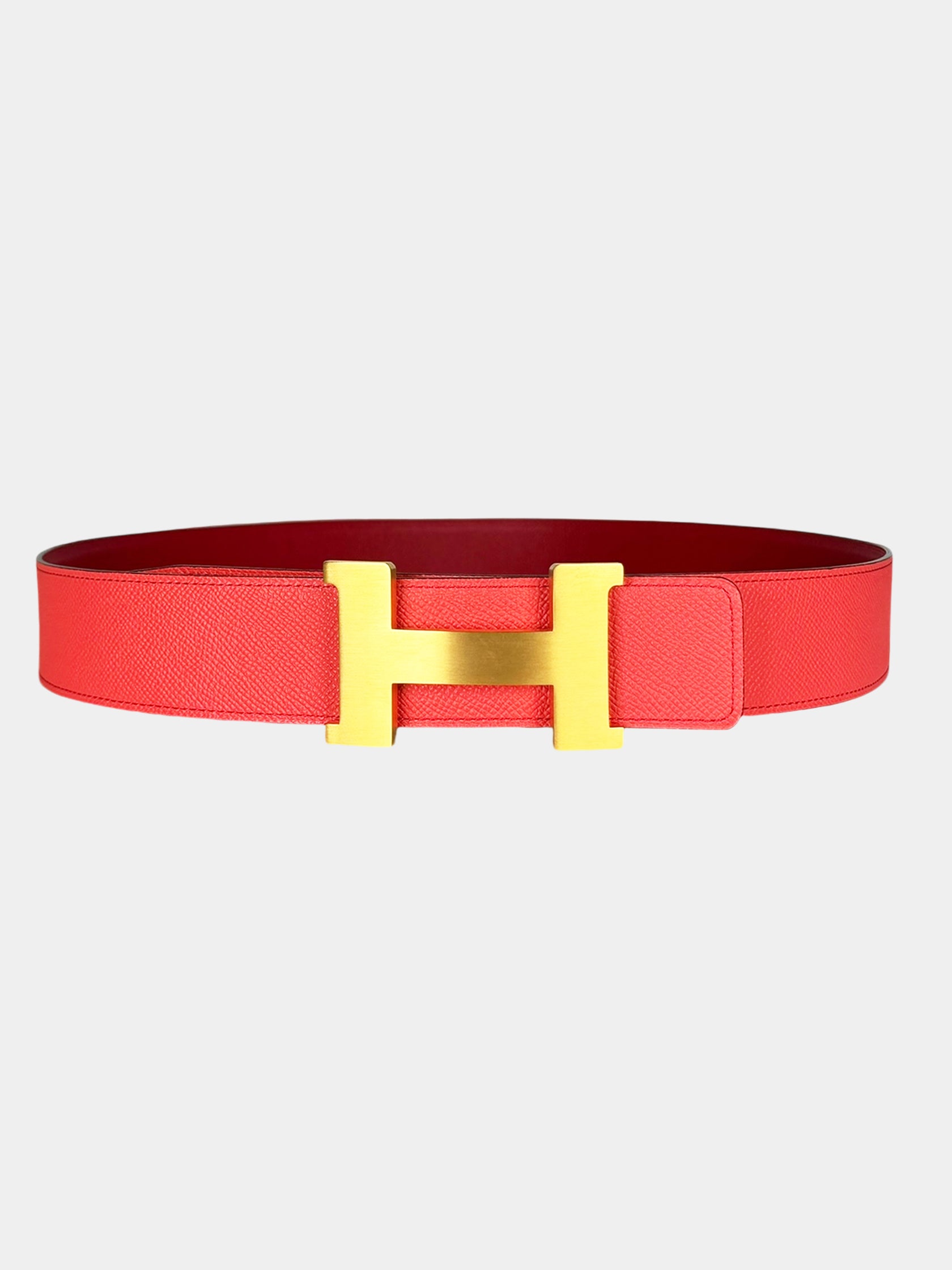 Hermès Red and Coral Reversible Epsom Leather H Buckle Belt Luxury Designer Consignment Resale