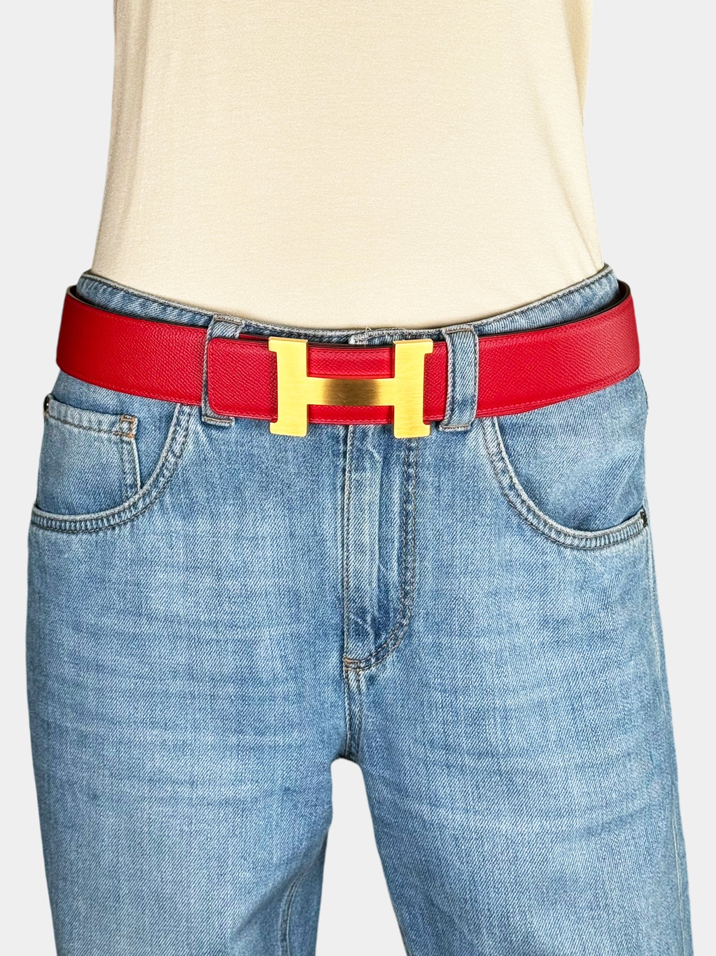 Hermès Red and Coral Reversible Epsom Leather H Buckle Belt Luxury Designer Consignment Resale