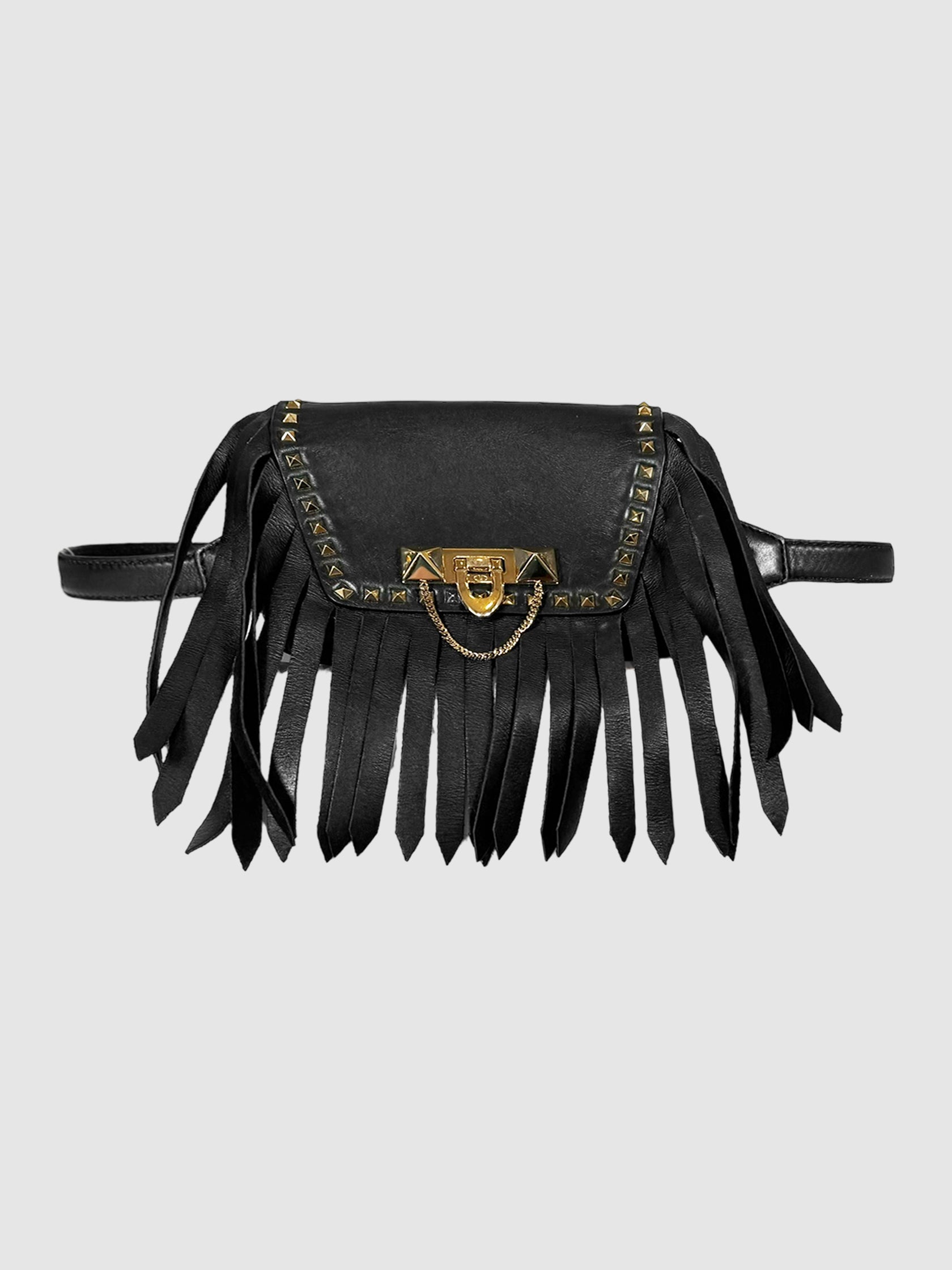 Valentino Leather Fringe Belt Bag in Black Bum Bag Fanny Pack Designer Luxury Resale Canada Toronto Summer Trend Festival Outfit