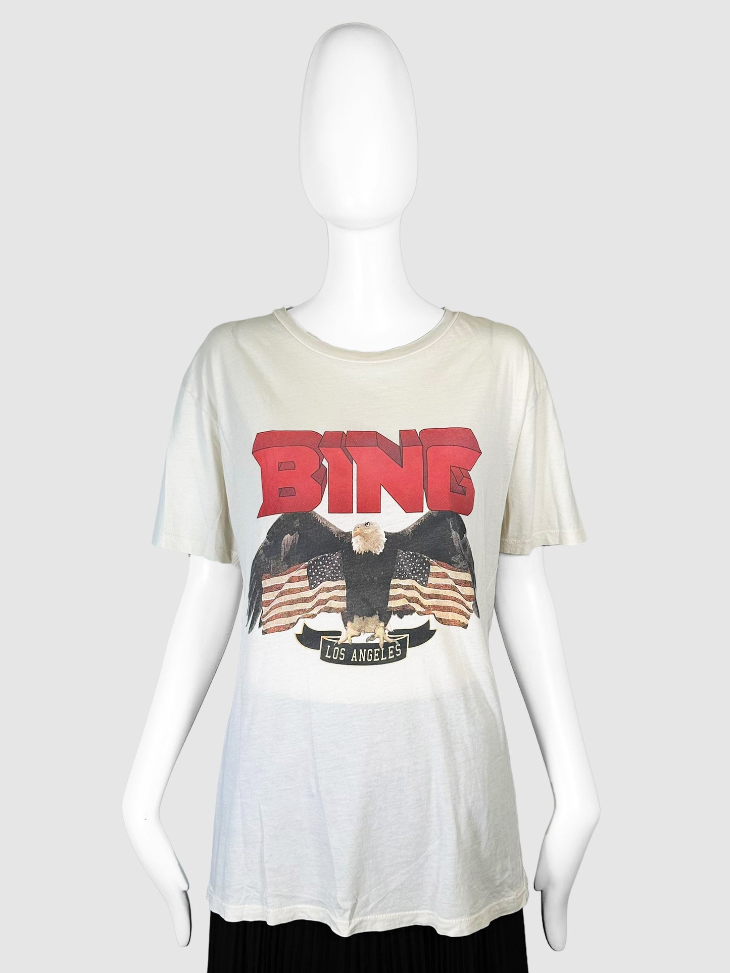 Anine Bing Cream with Red, Blue, and Washed Black Eagle "Los Angeles" Graphic Top Size Large Consignment Secondhand Designer Luxury Resale Toronto Trendy