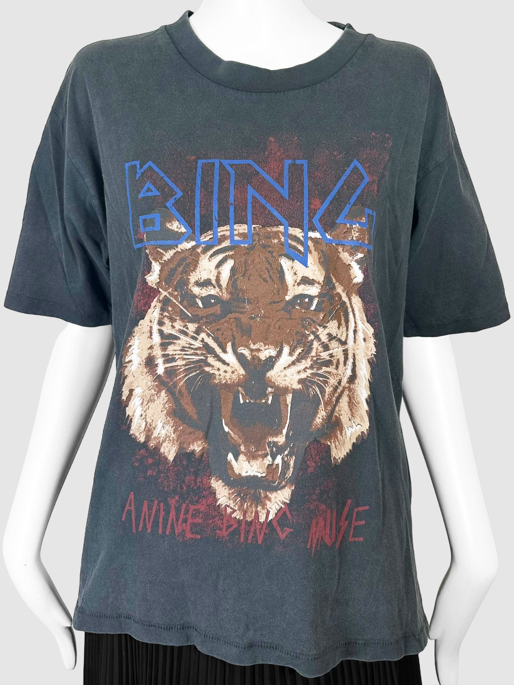 Anine Bing Charcoal Grey With Blue, Red, and Brown Tiger Graphic Top Size Large Consignment Secondhand Designer Luxury Resale Toronto Trendy