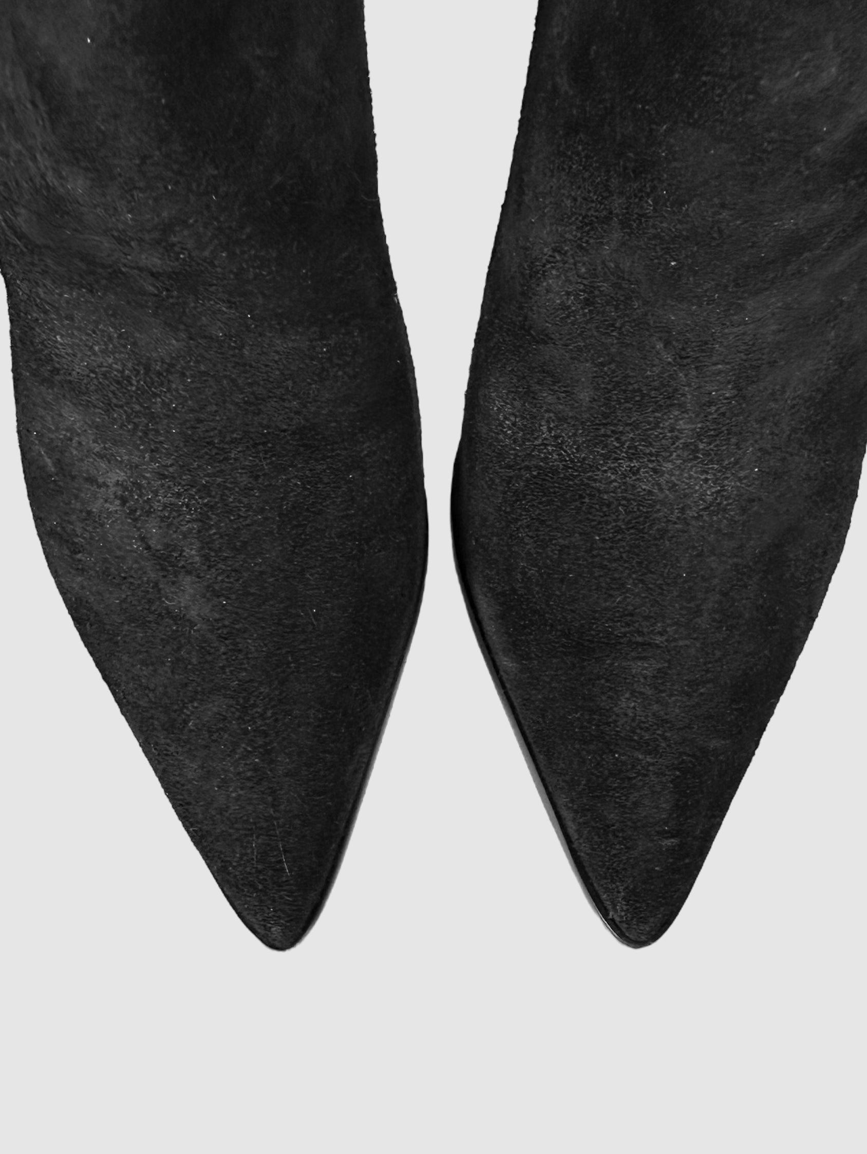 Suede Pointed Toe Boots - Size 37