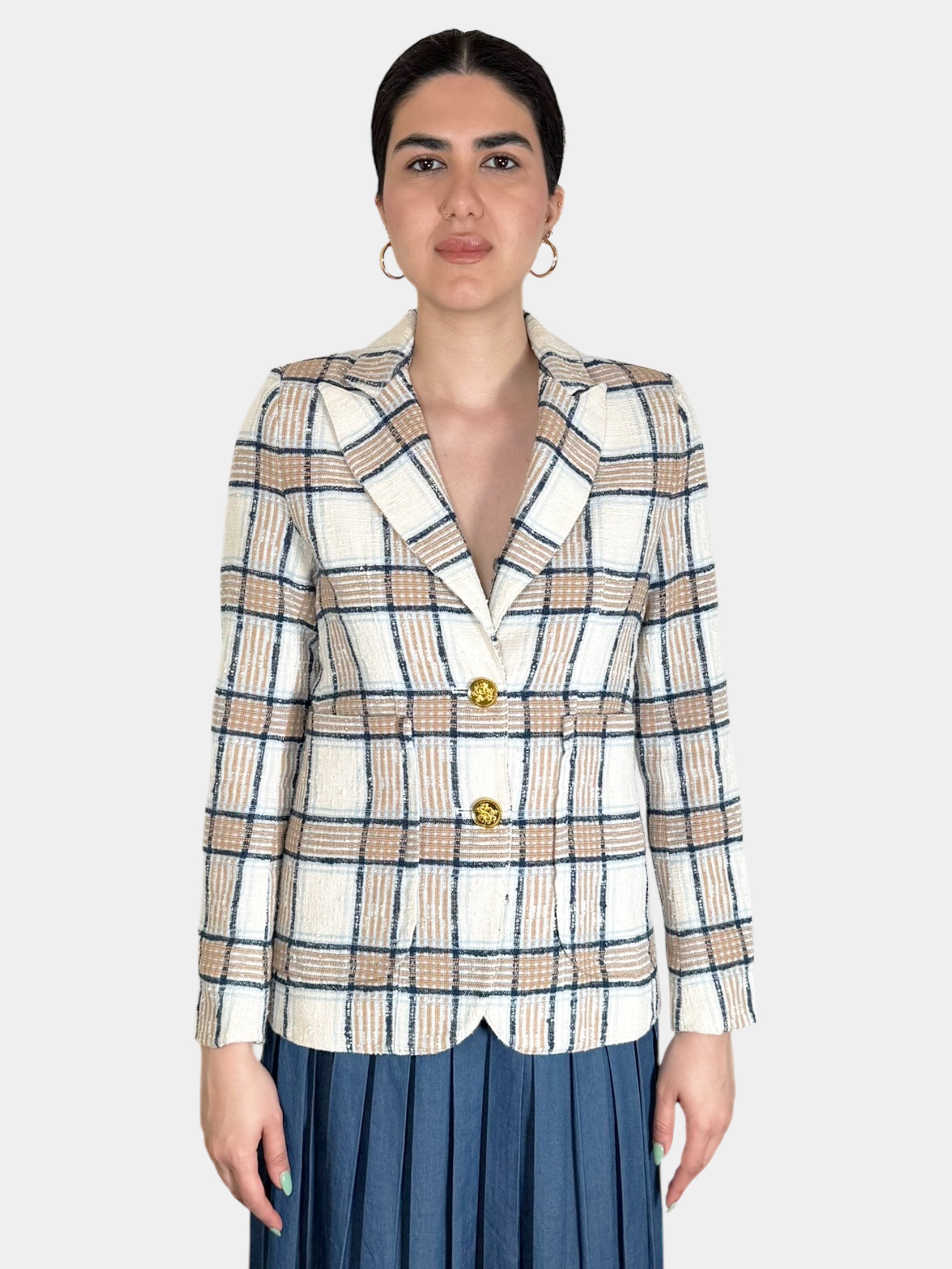 Plaid Single-Breasted Blazer
