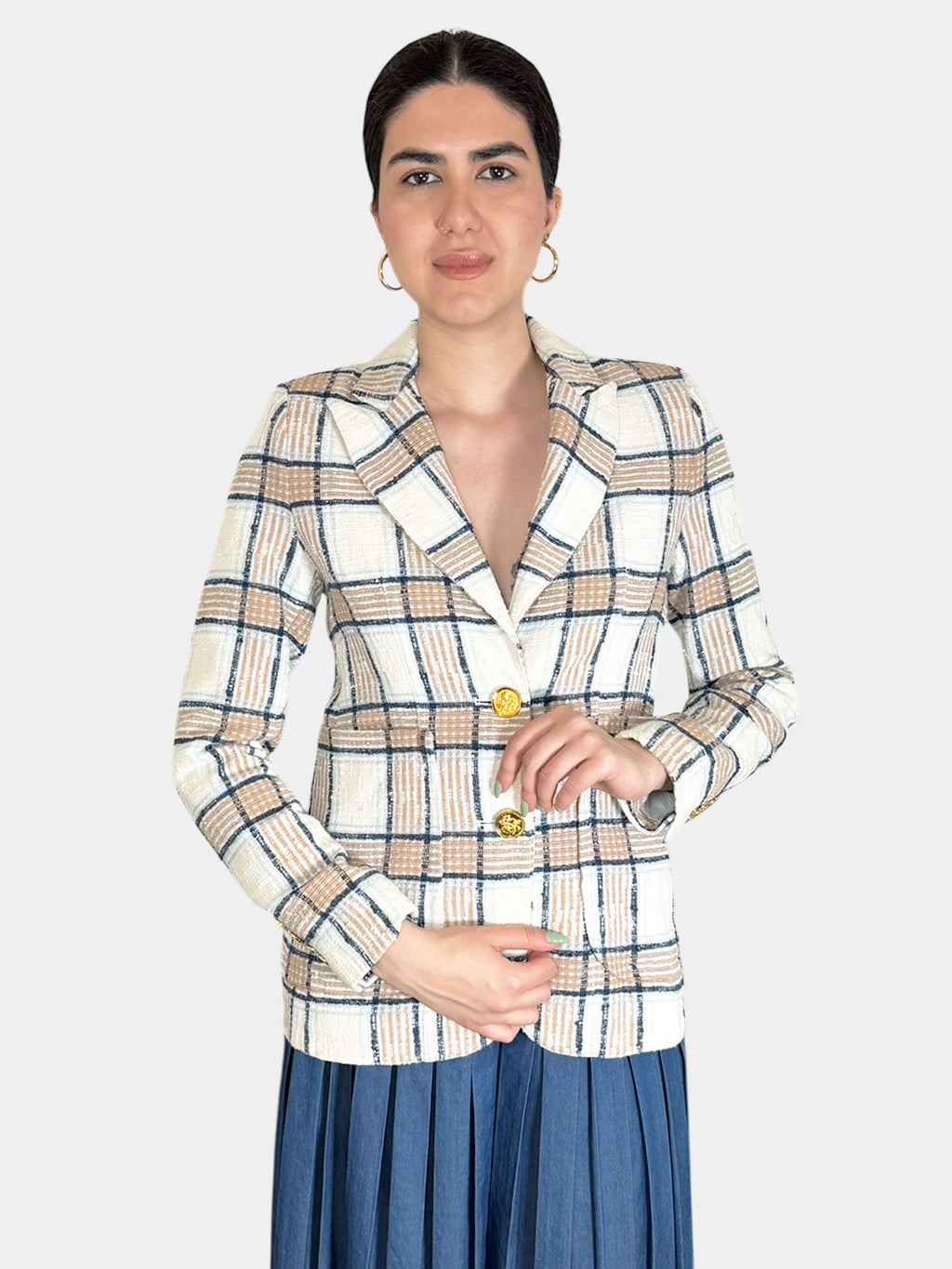 Plaid Single-Breasted Blazer