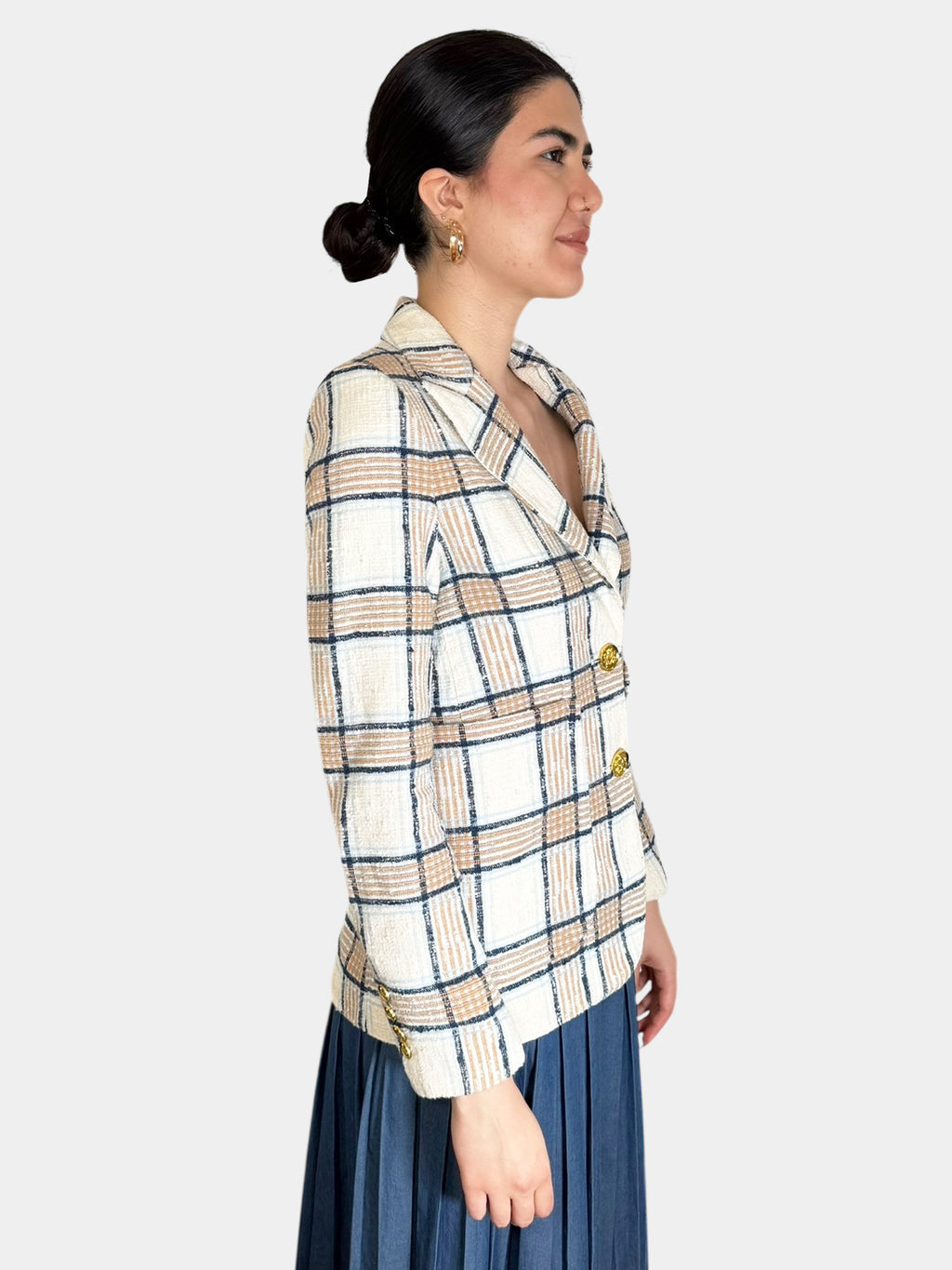 Plaid Single-Breasted Blazer