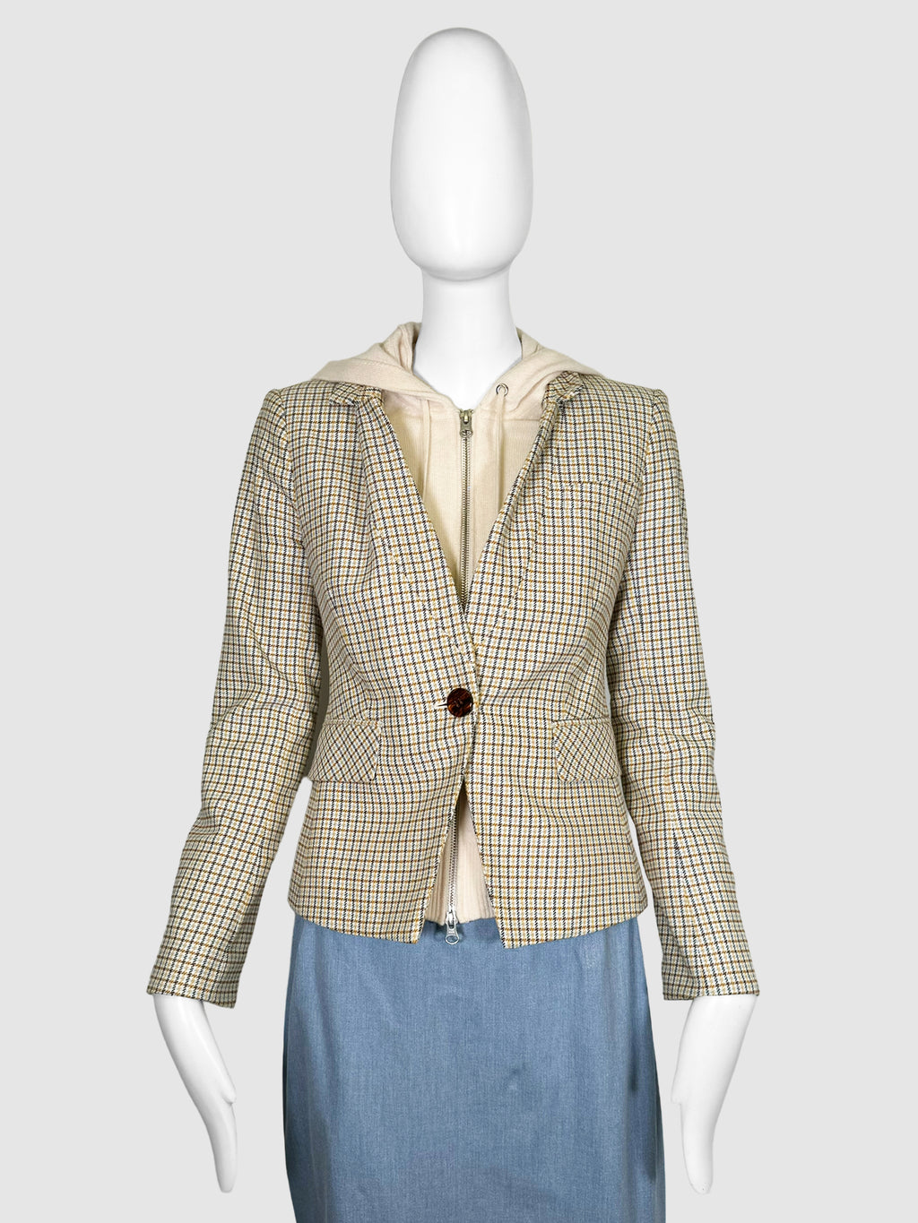 Plaid Blazer with Detachable Hoodie Inset - Size 0