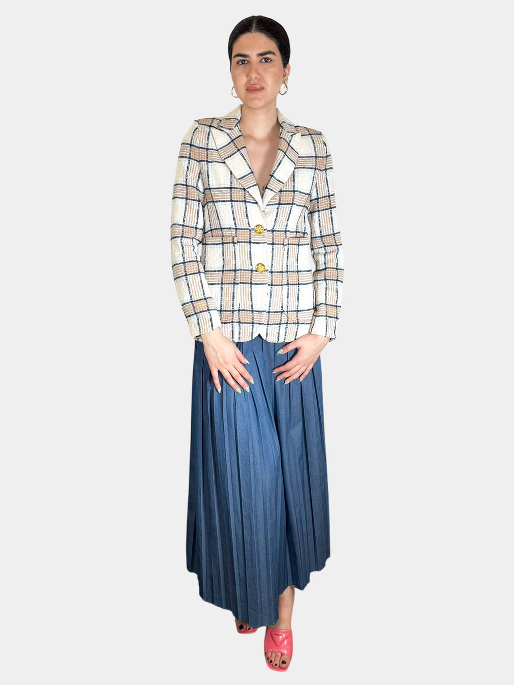 Plaid Single-Breasted Blazer