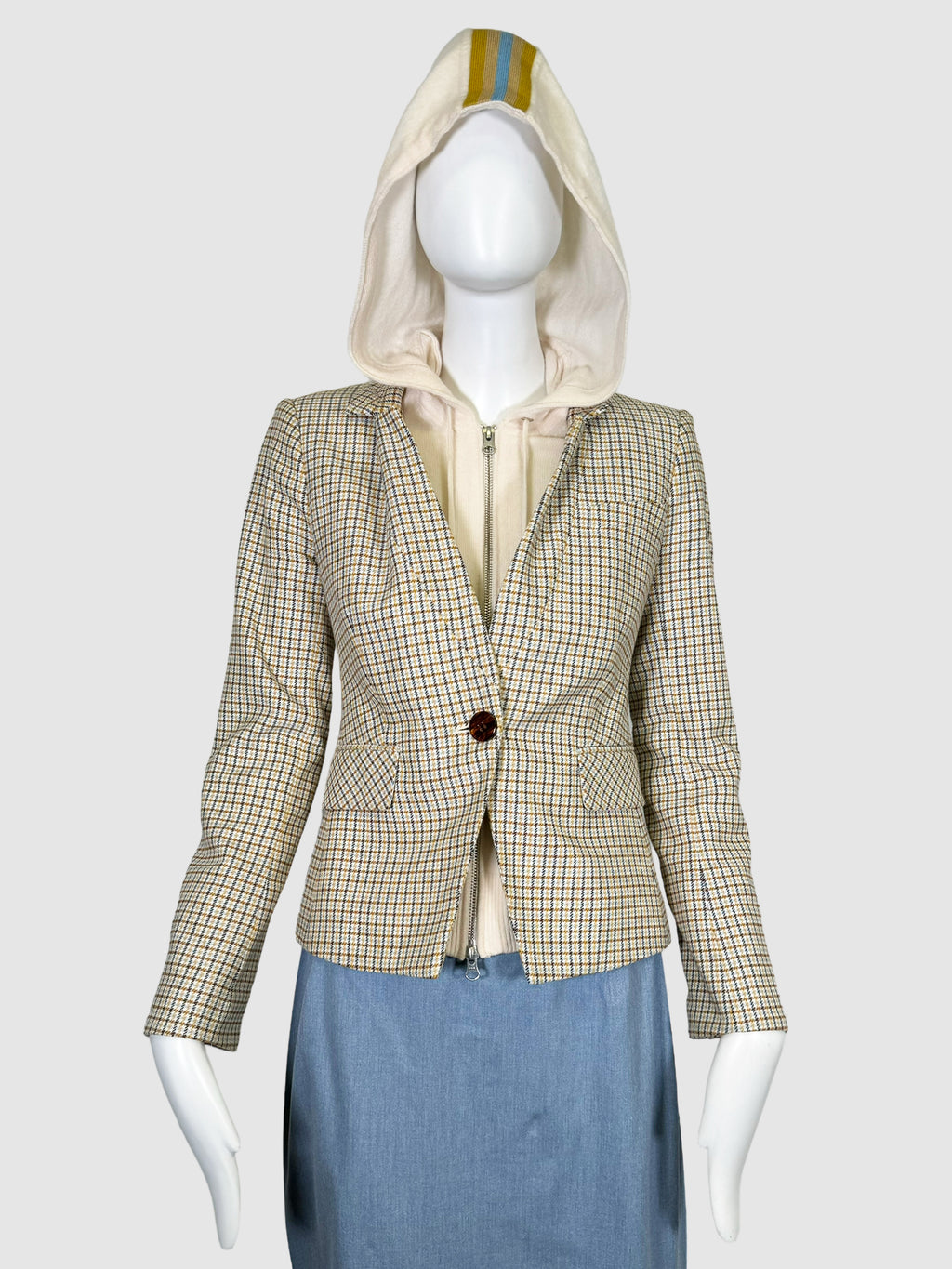 Plaid Blazer with Detachable Hoodie Inset - Size 0