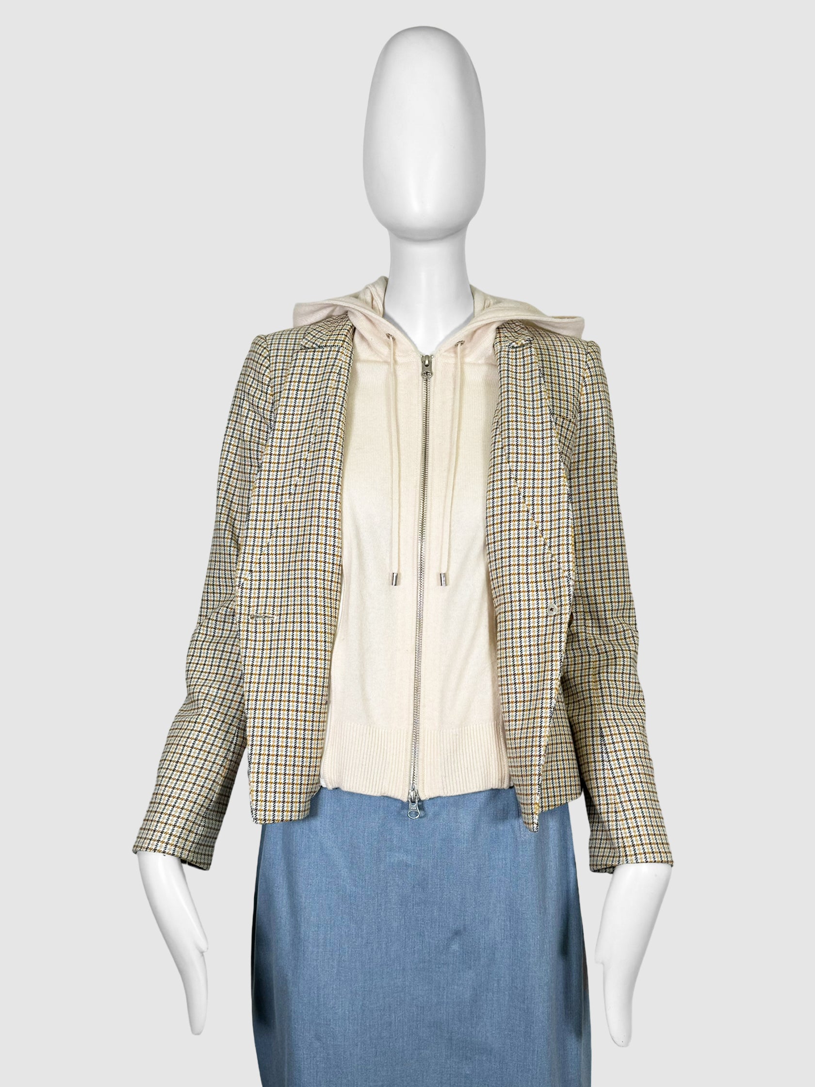 Plaid Blazer with Detachable Hoodie Inset - Size 0
