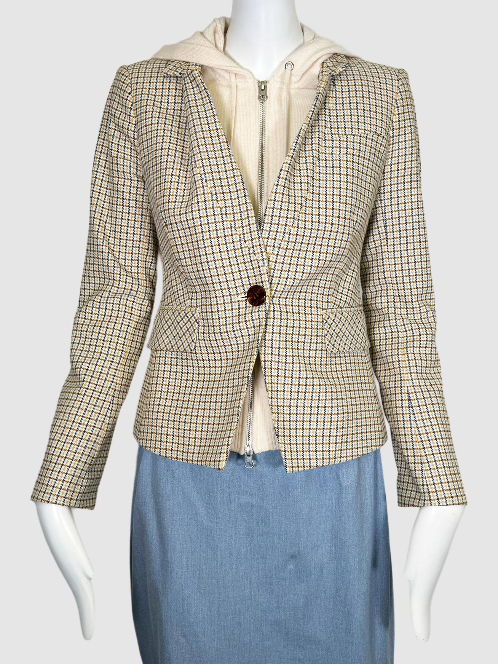Plaid Blazer with Detachable Hoodie Inset - Size 0