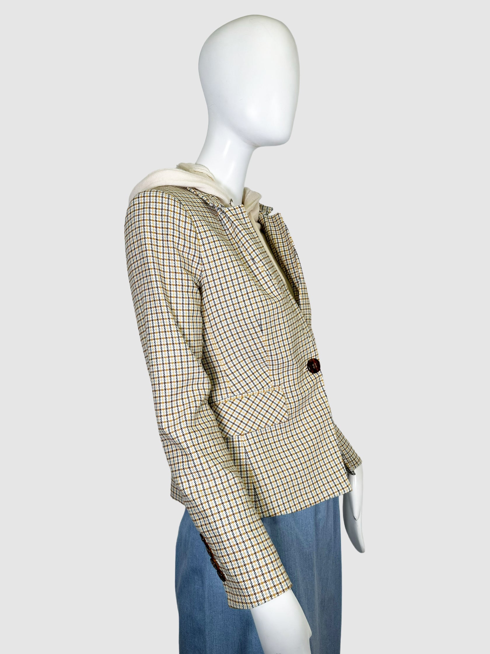 Plaid Blazer with Detachable Hoodie Inset - Size 0