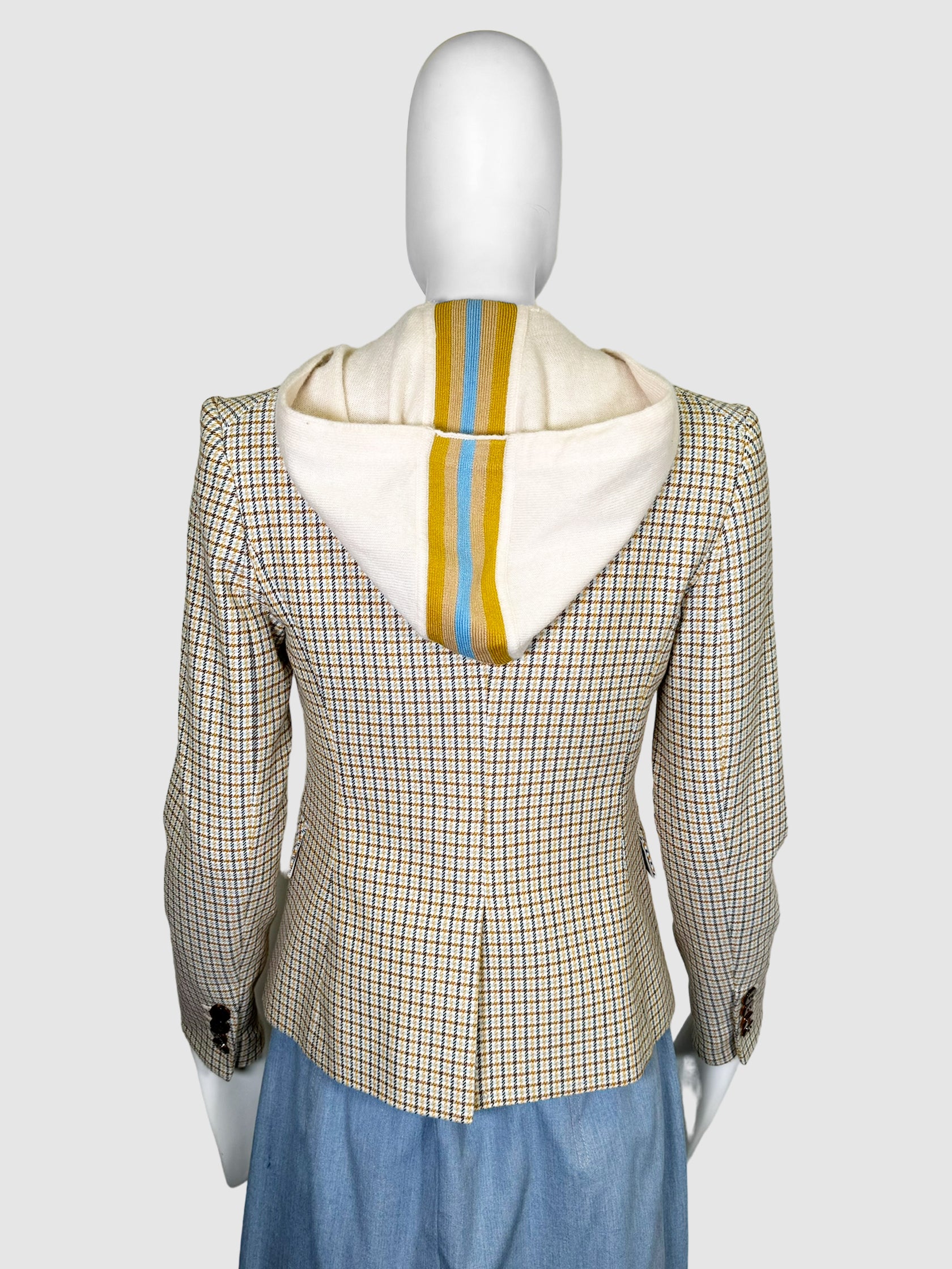 Plaid Blazer with Detachable Hoodie Inset - Size 0