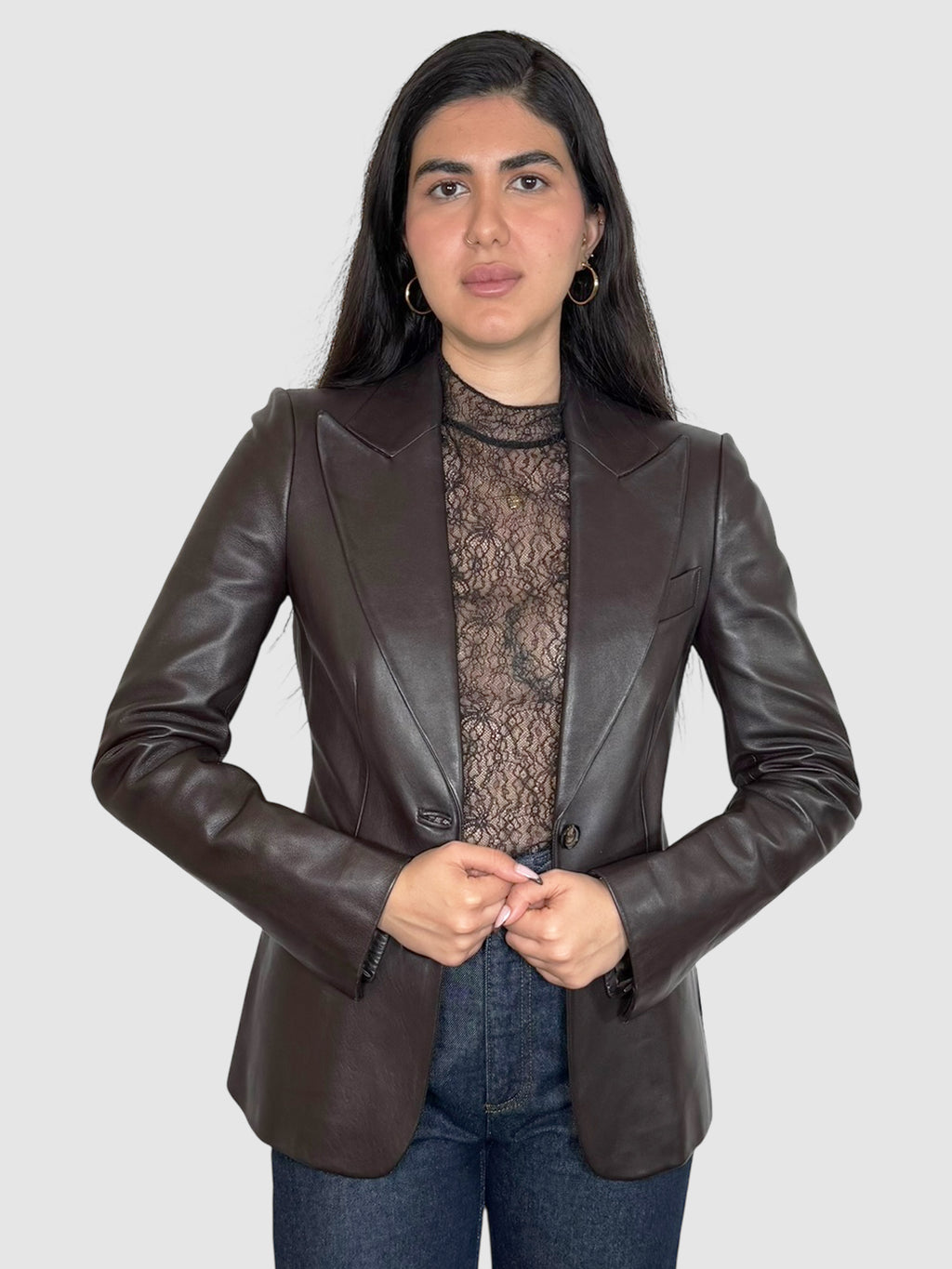 Leather Single-Button Blazer