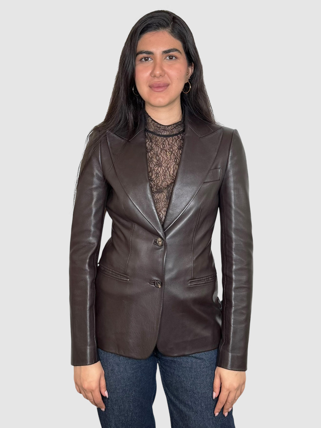 Leather Single-Button Blazer