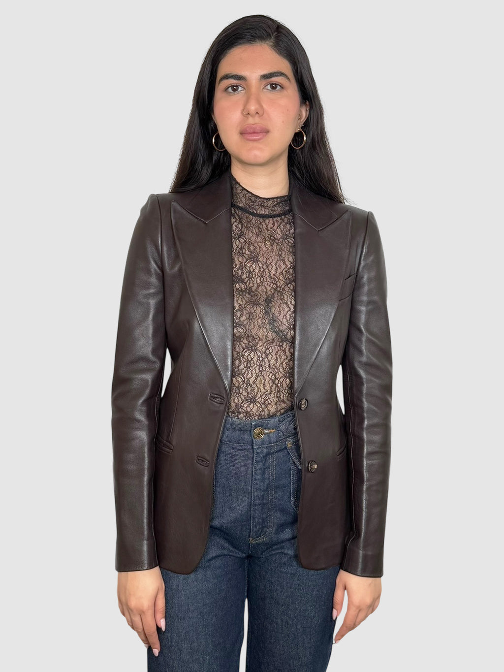 Leather Single-Button Blazer