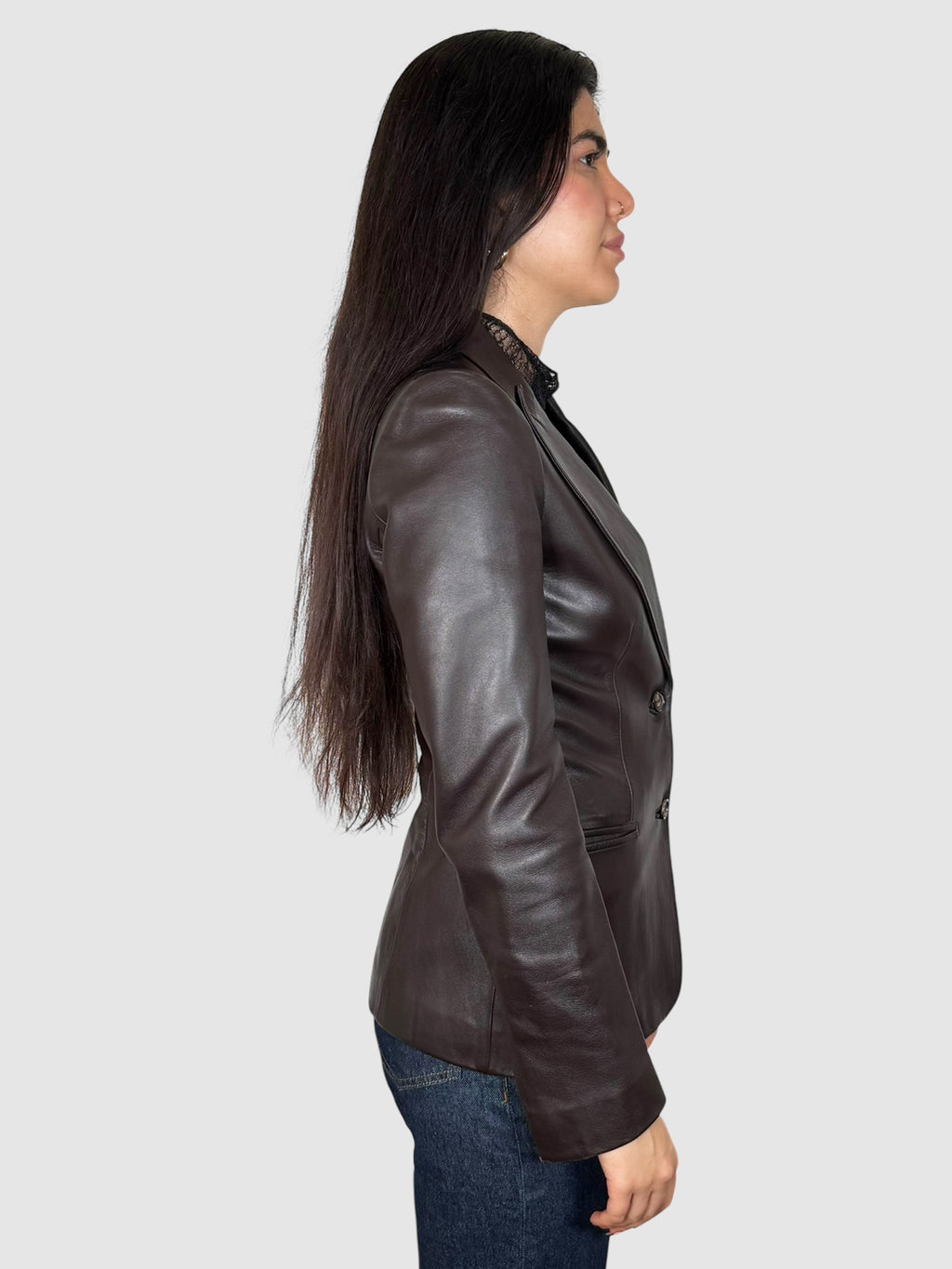 Leather Single-Button Blazer