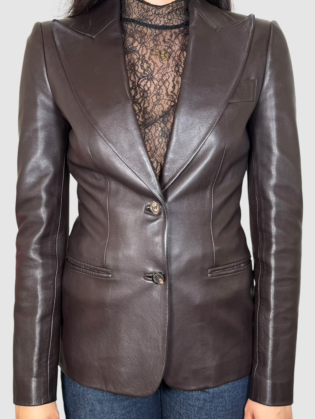 Leather Single-Button Blazer