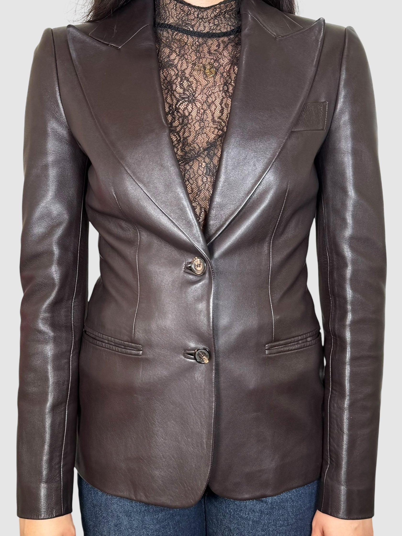 Leather Single-Button Blazer