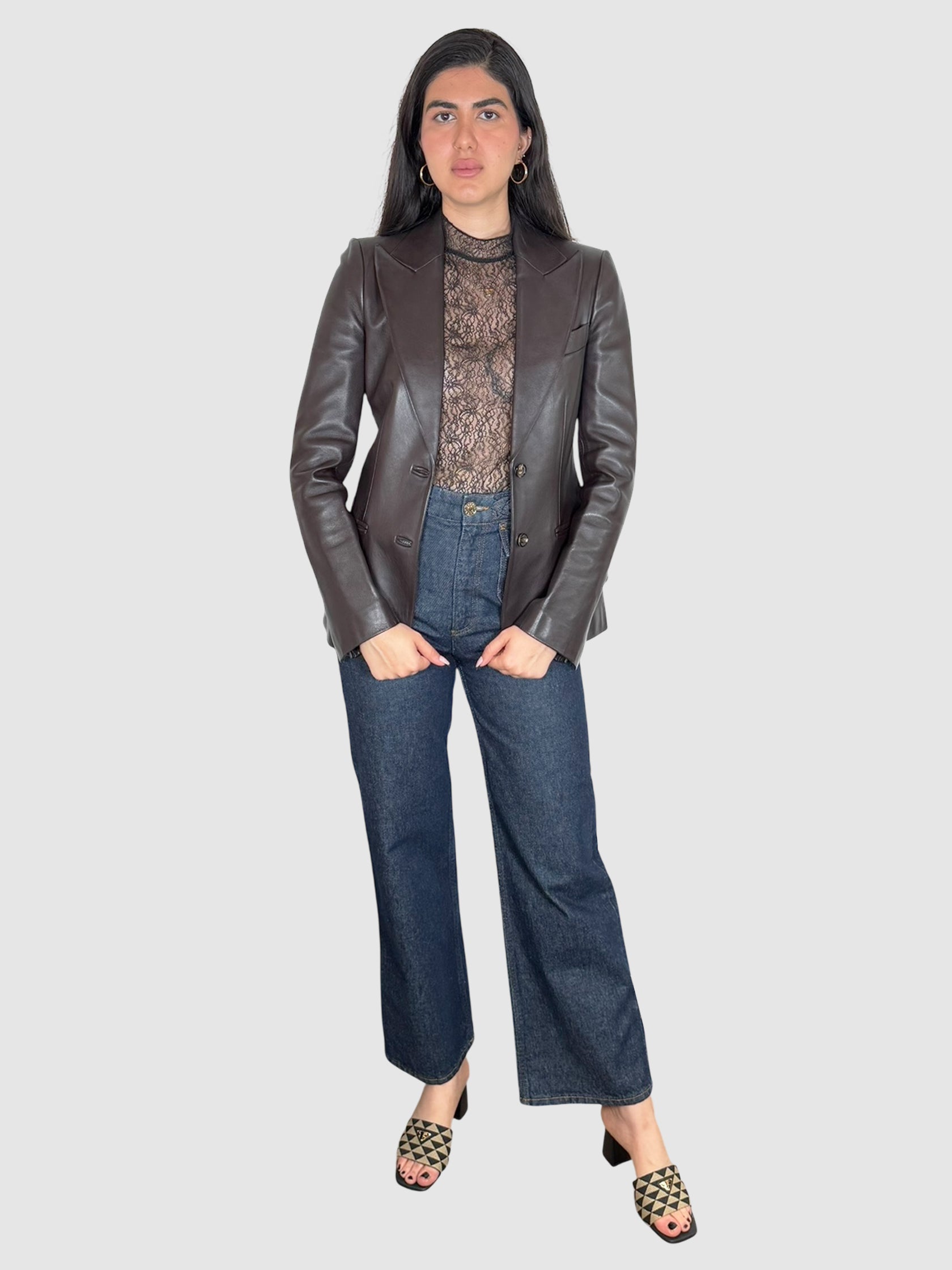 Leather Single-Button Blazer