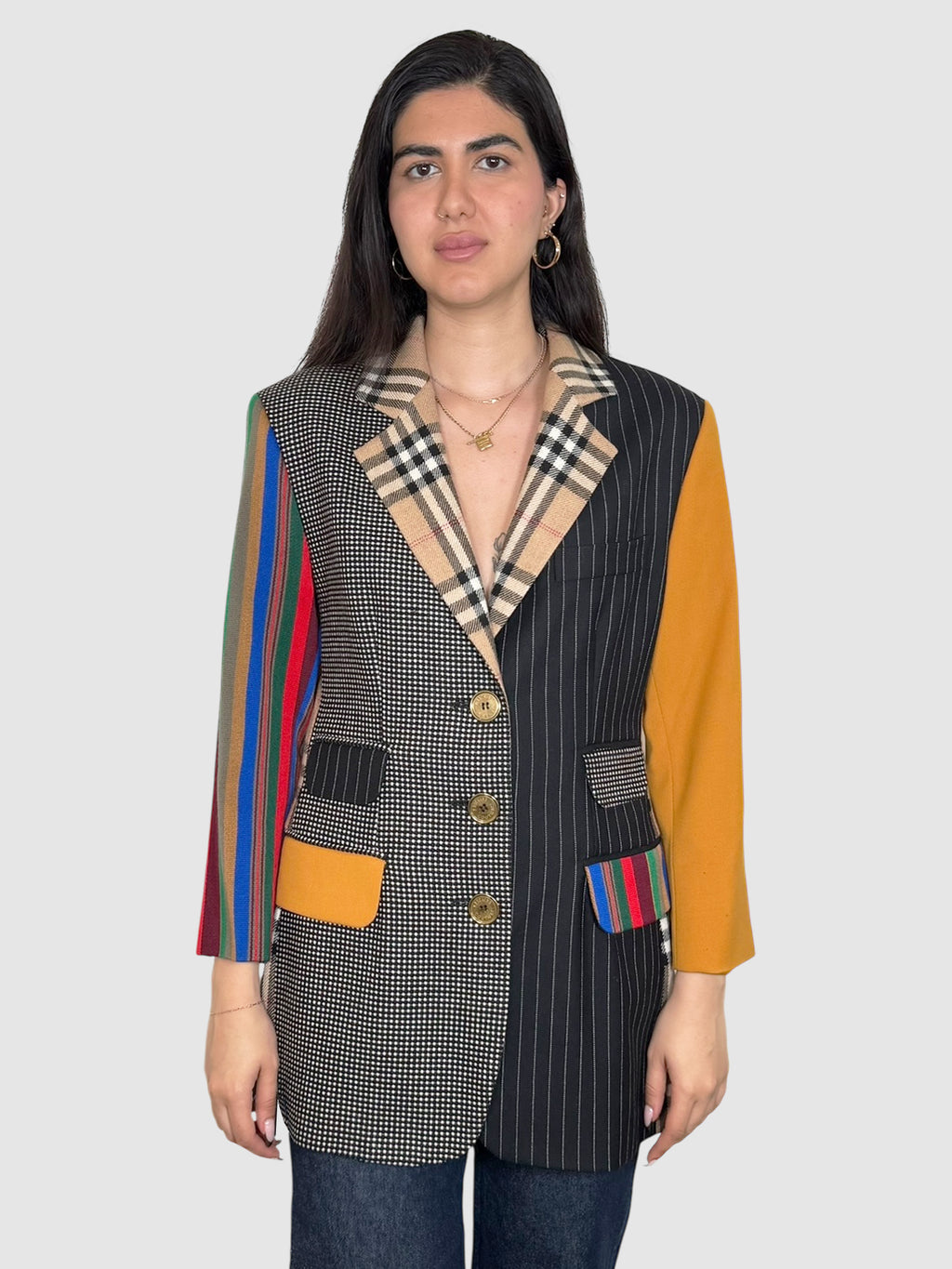 Multi-Pattern Wool Blazer