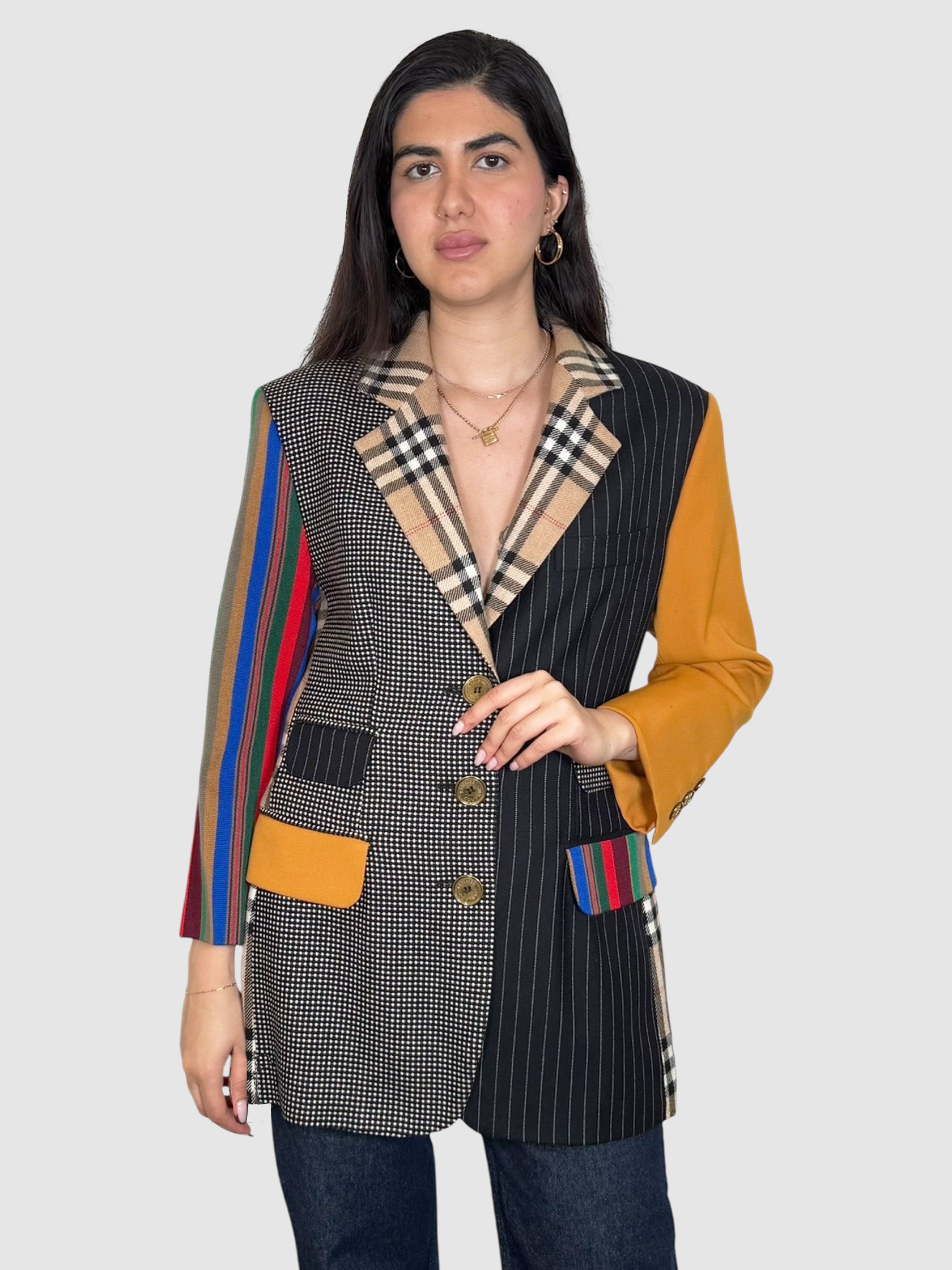 Multi-Pattern Wool Blazer