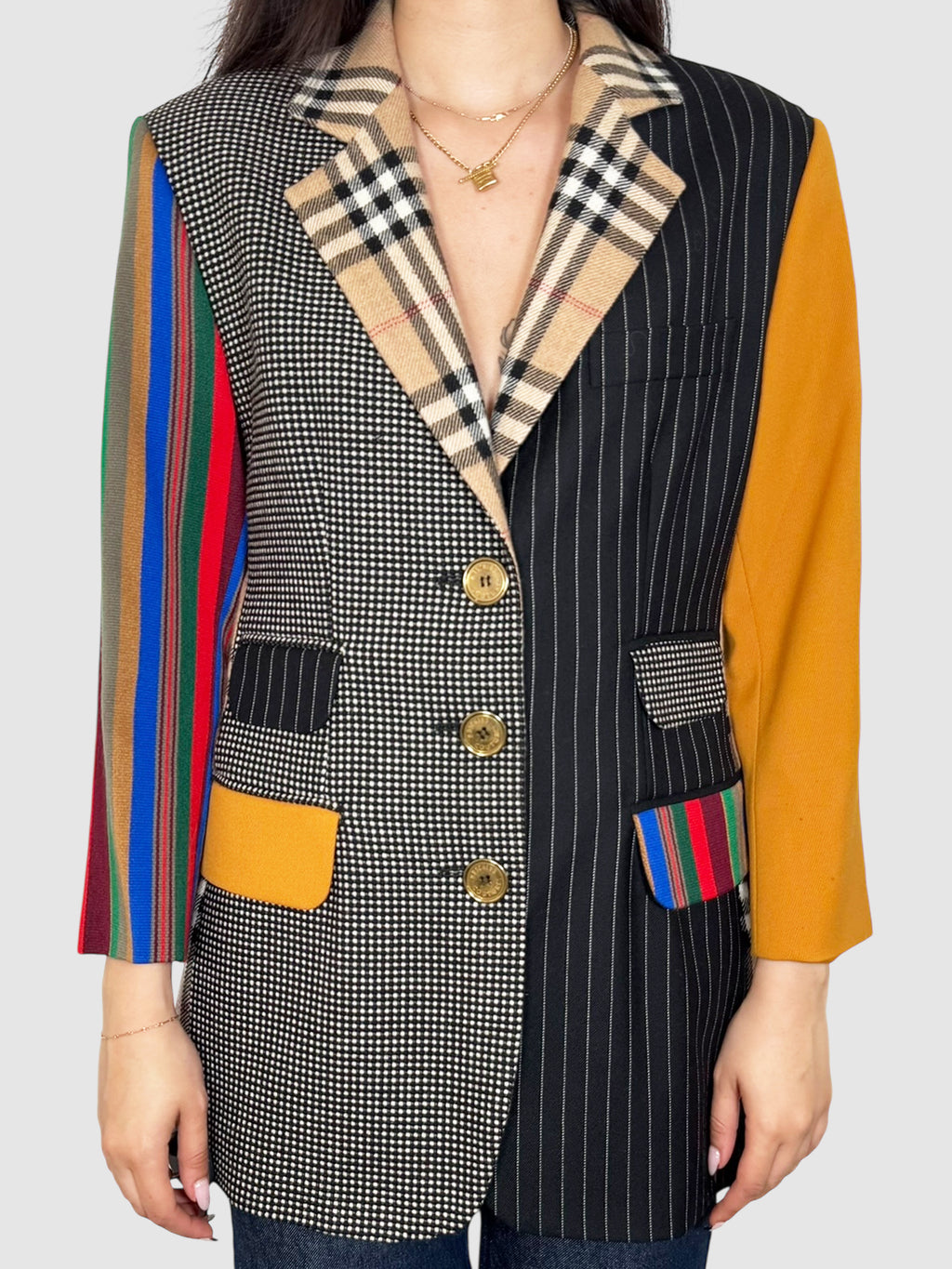 Multi-Pattern Wool Blazer