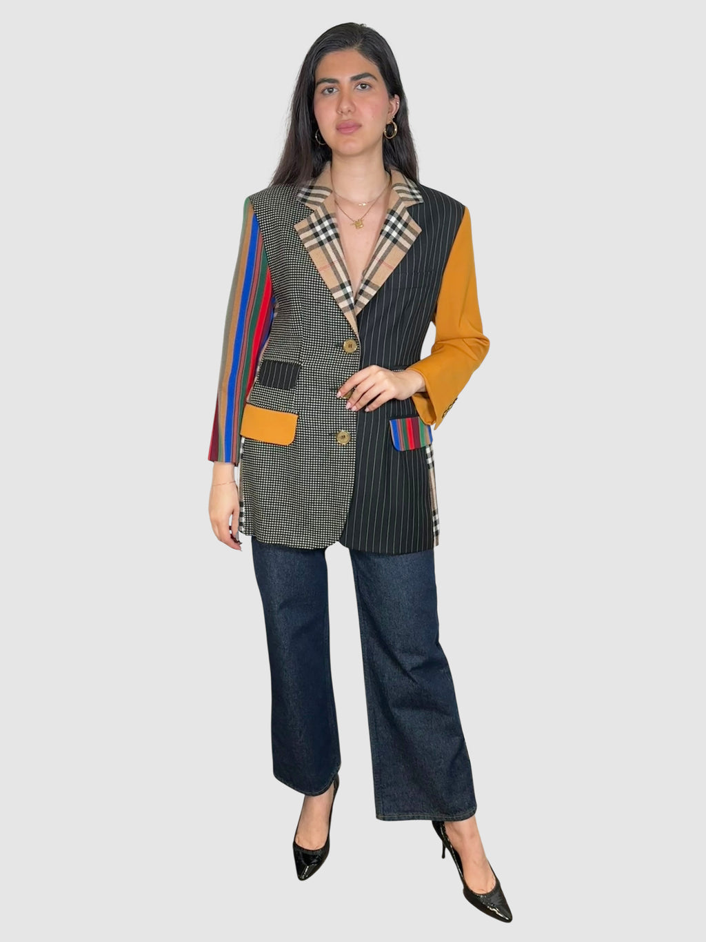 Multi-Pattern Wool Blazer