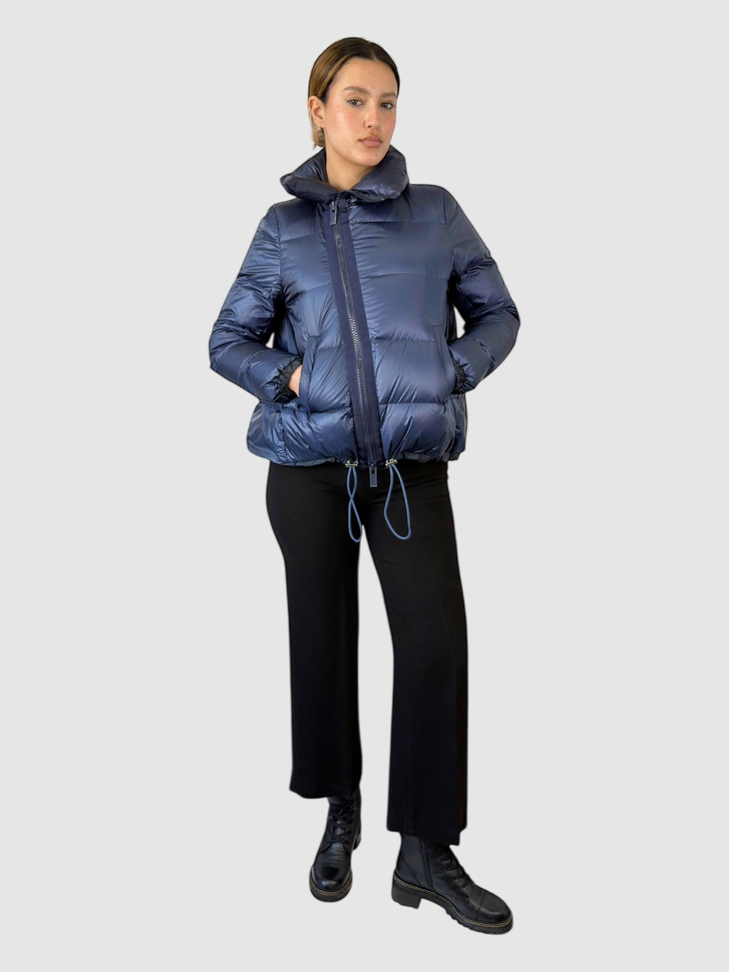 Diagonal Zip Puffer Jacket