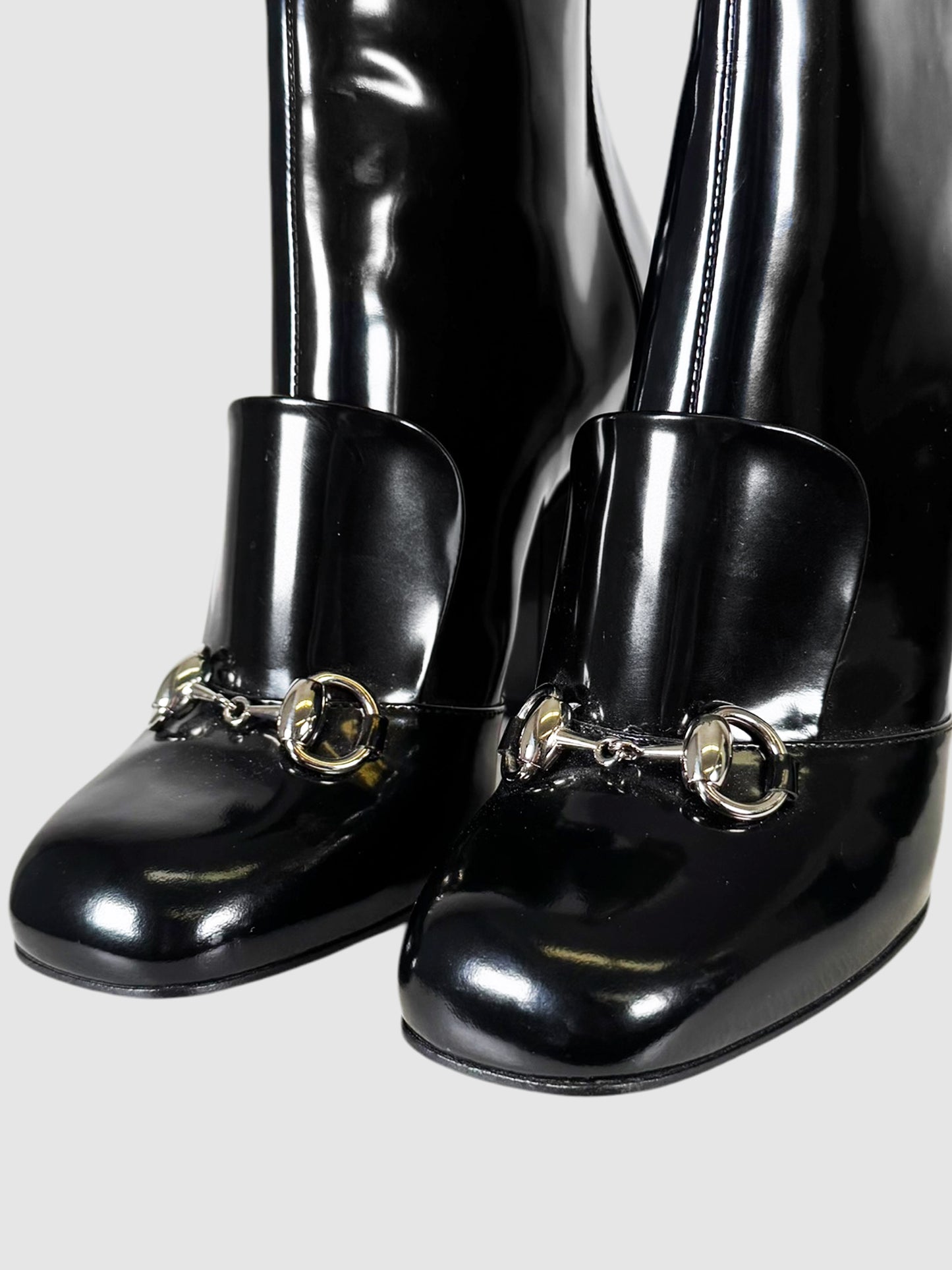 Horsebit Patent Leather Boots - Size 36.5