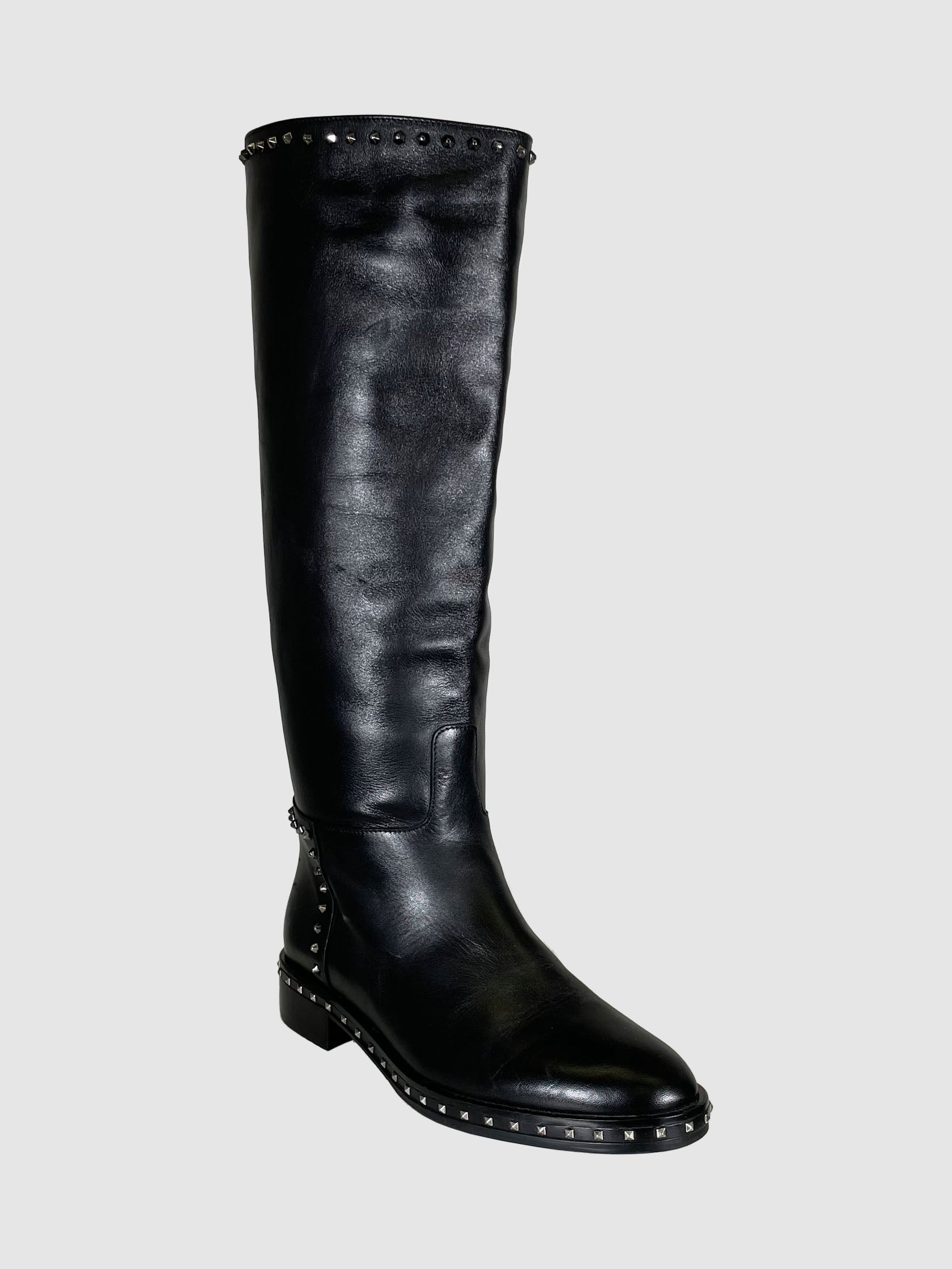 Leather Studded Tall Boots - Size 39.5